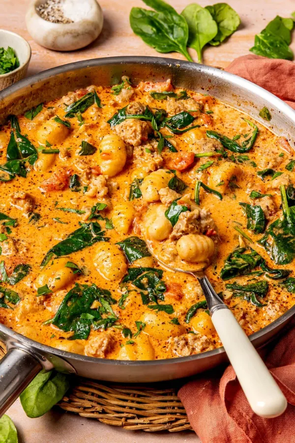 One Pan Creamy Beef Sausage Gnocchi Ready in 30 Minutes