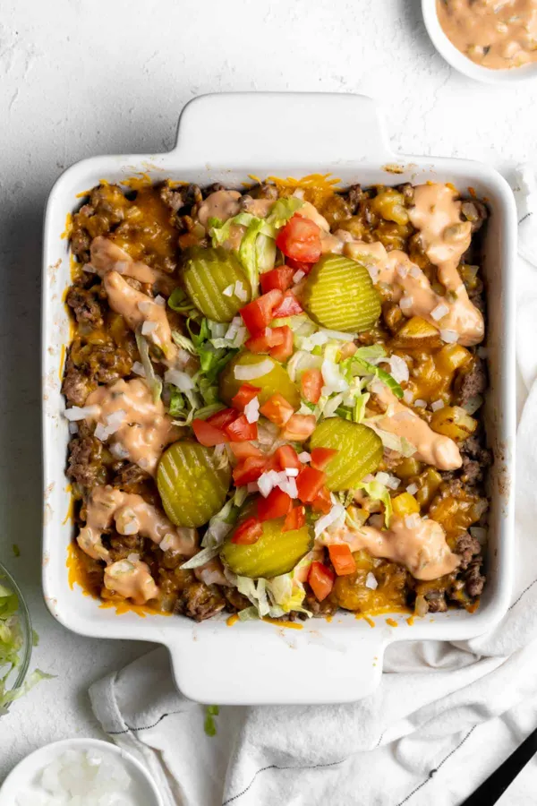 Make Cheesy Big Mac Casserole With Beef, Pickles, and Burger Sauce