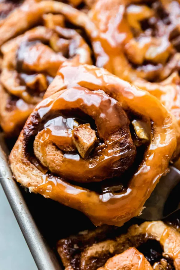 Caramel Apple Cinnamon Rolls With Gooey Caramel and Spiced Apples