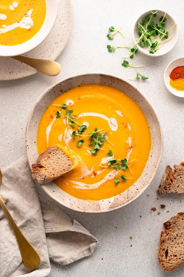 Carrot Ginger Coconut Spring Soup Recipe With Fresh Ginger and Coconut Milk