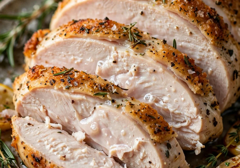 Air fryer chicken breast juicy sliced showing moist interior
