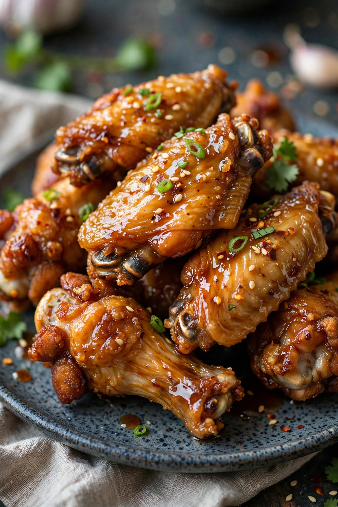 Air fryer chicken wings crispy with sauce glaze