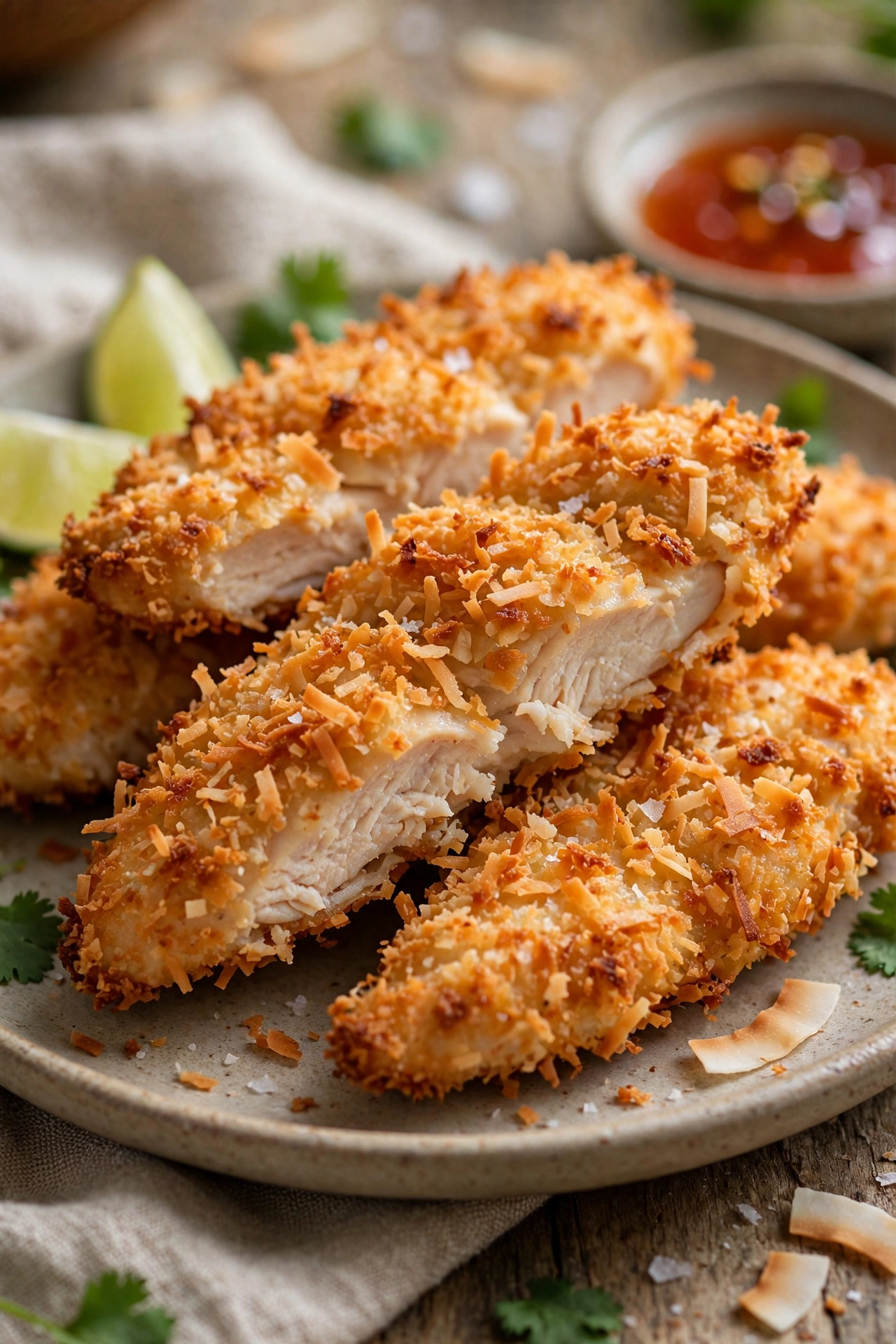 Coconut chicken with crispy coconut coating
