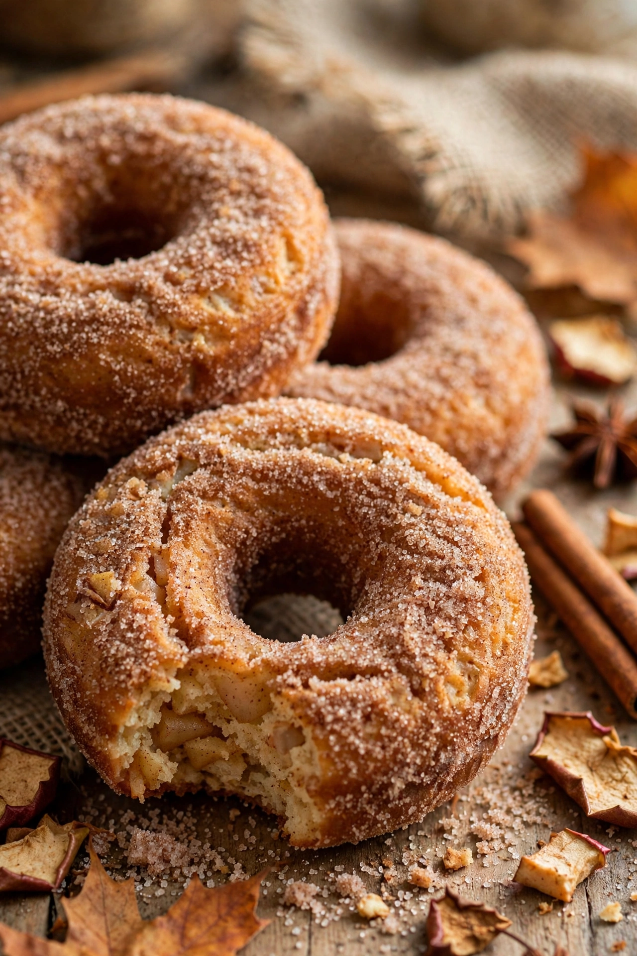 Apple cider donuts with cinnamon sugar