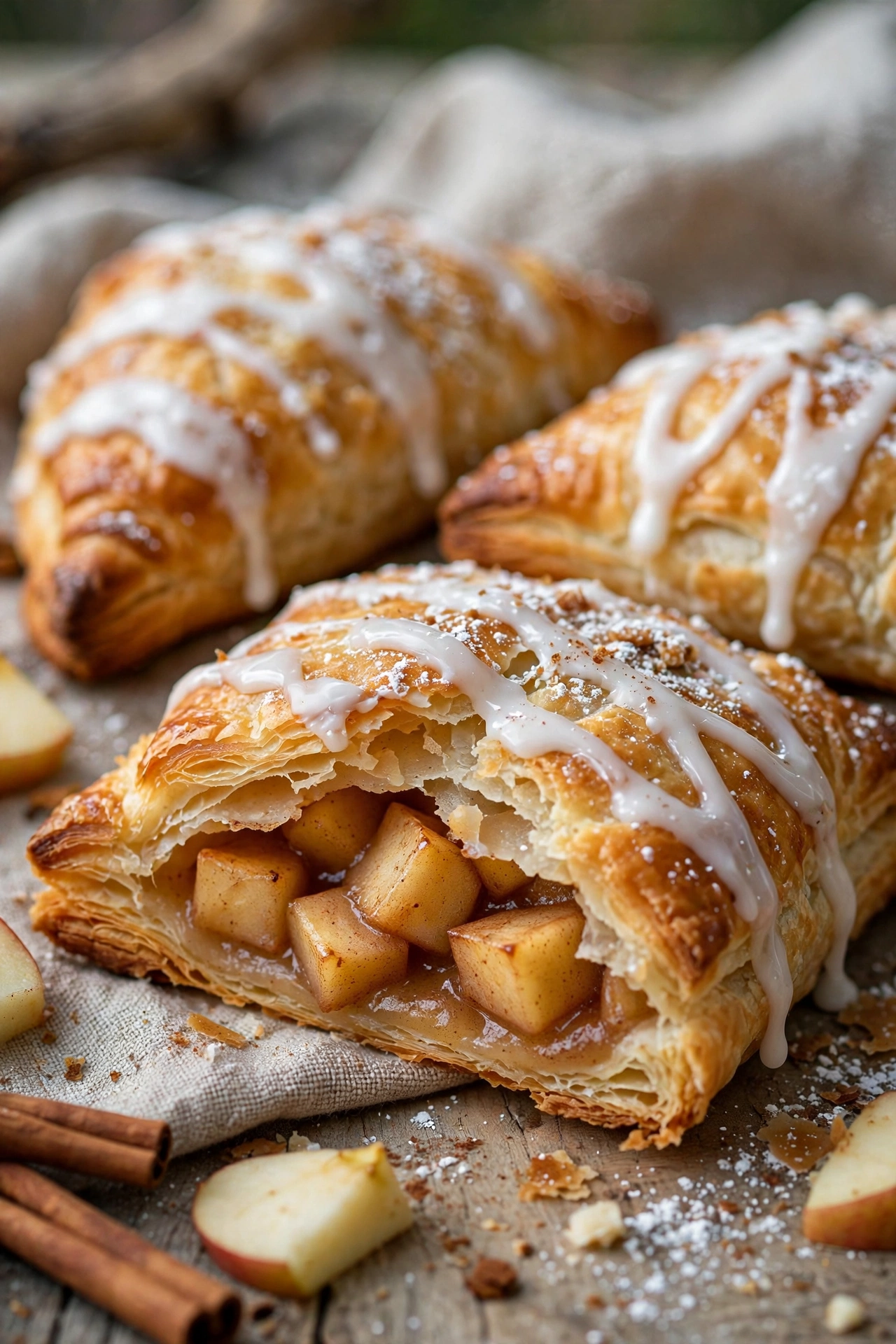 Apple turnovers flaky with icing drizzle