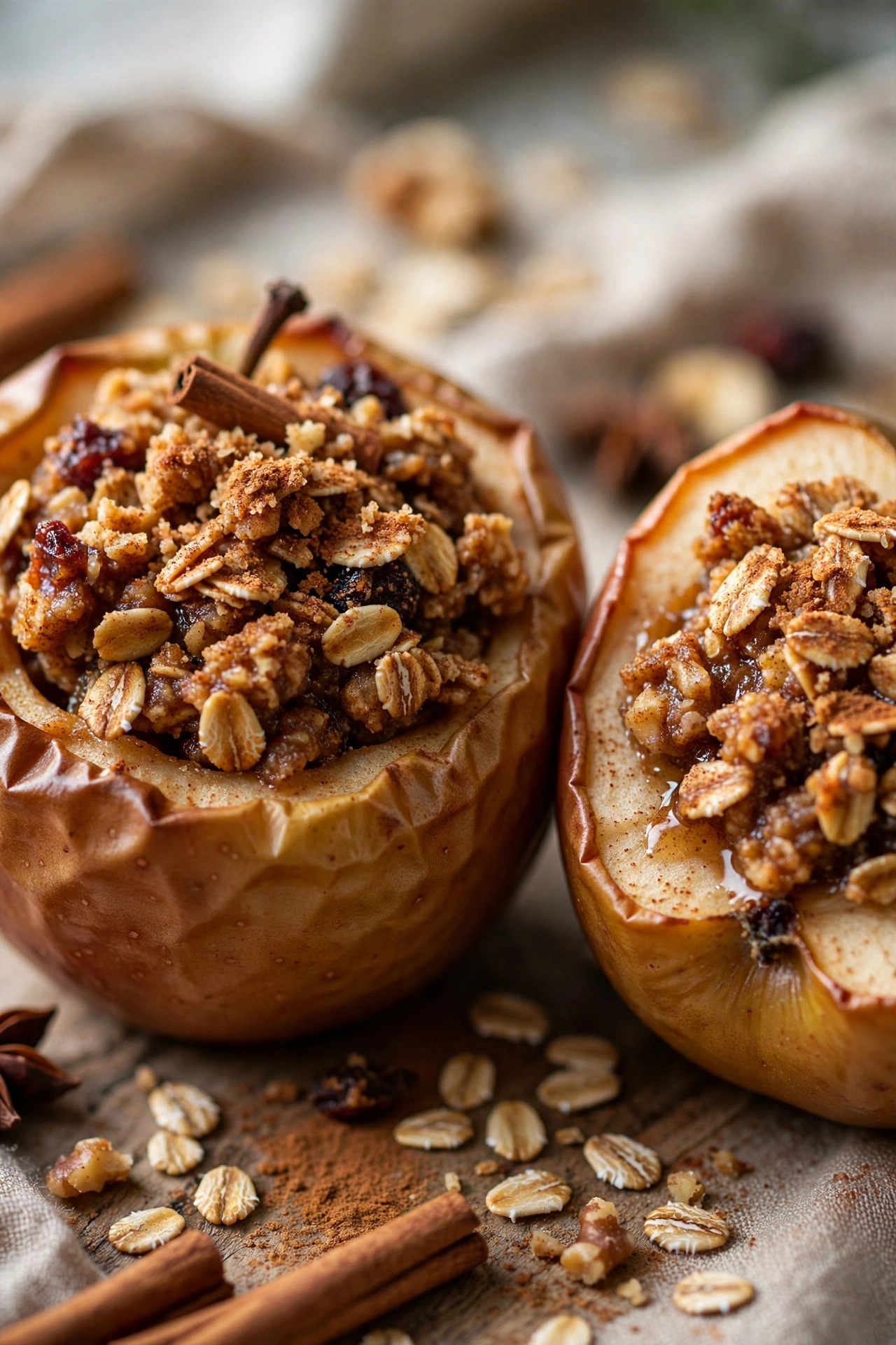 Baked apples stuffed with oats and cinnamon