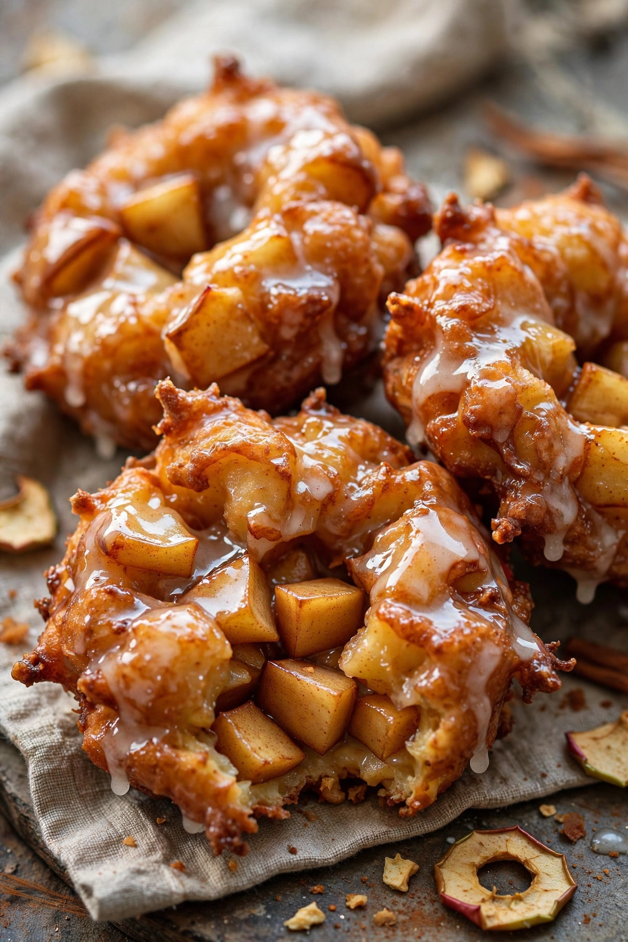 Apple fritters glazed golden fried