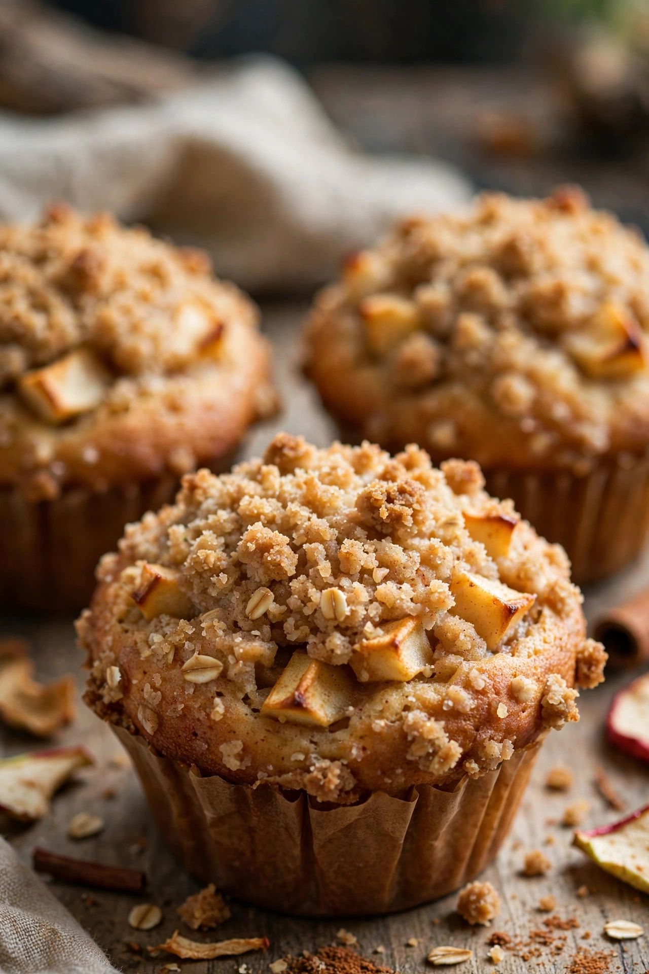 Apple muffins domed with streusel top