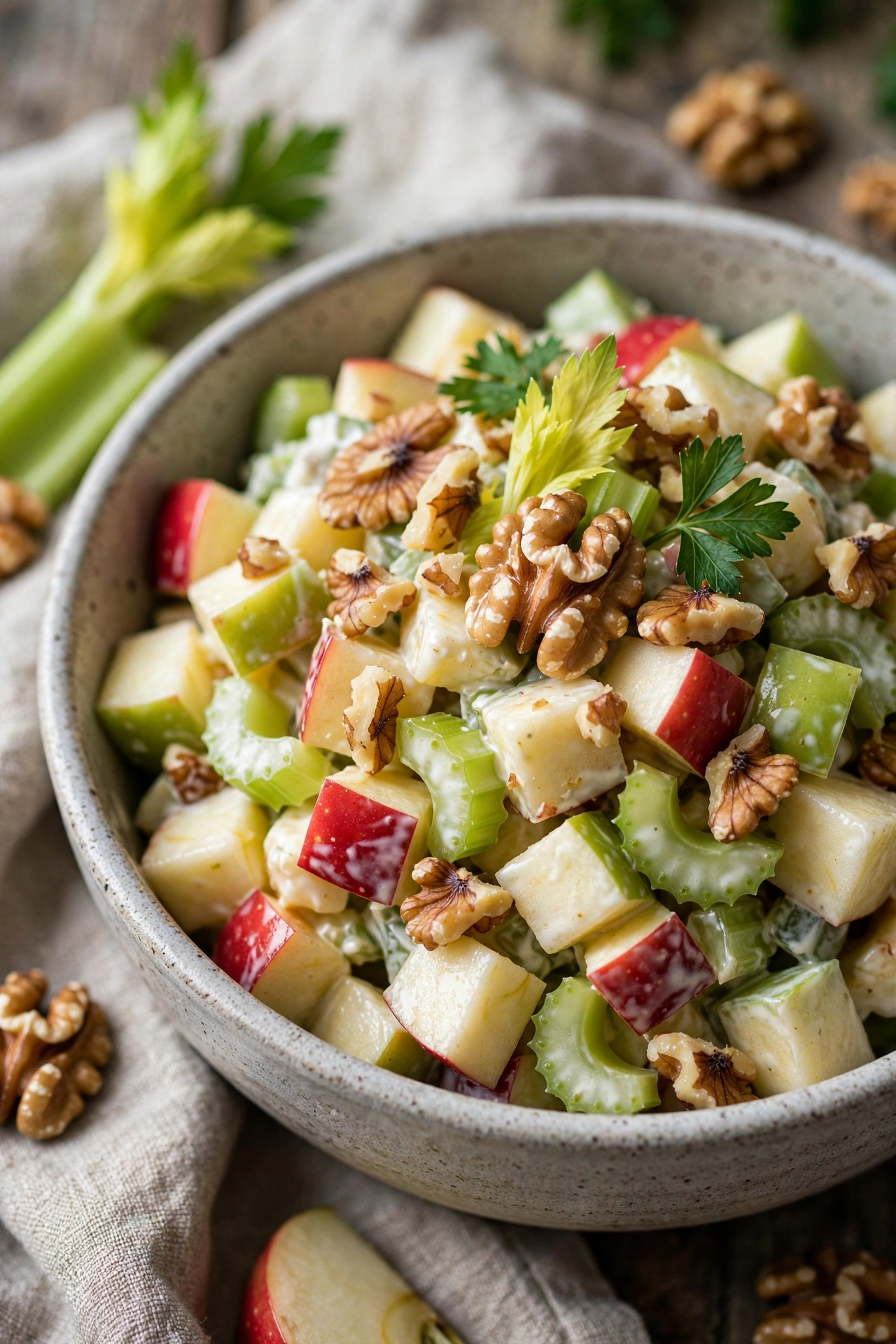 Waldorf salad with apples walnuts and celery