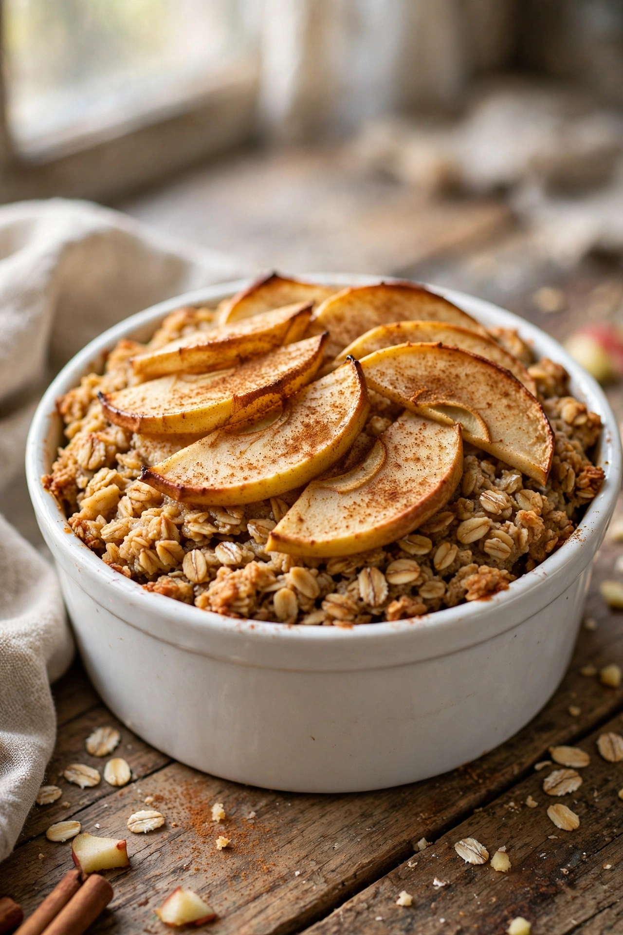 Apple pie baked oats with cinnamon apples and oat crumble topping