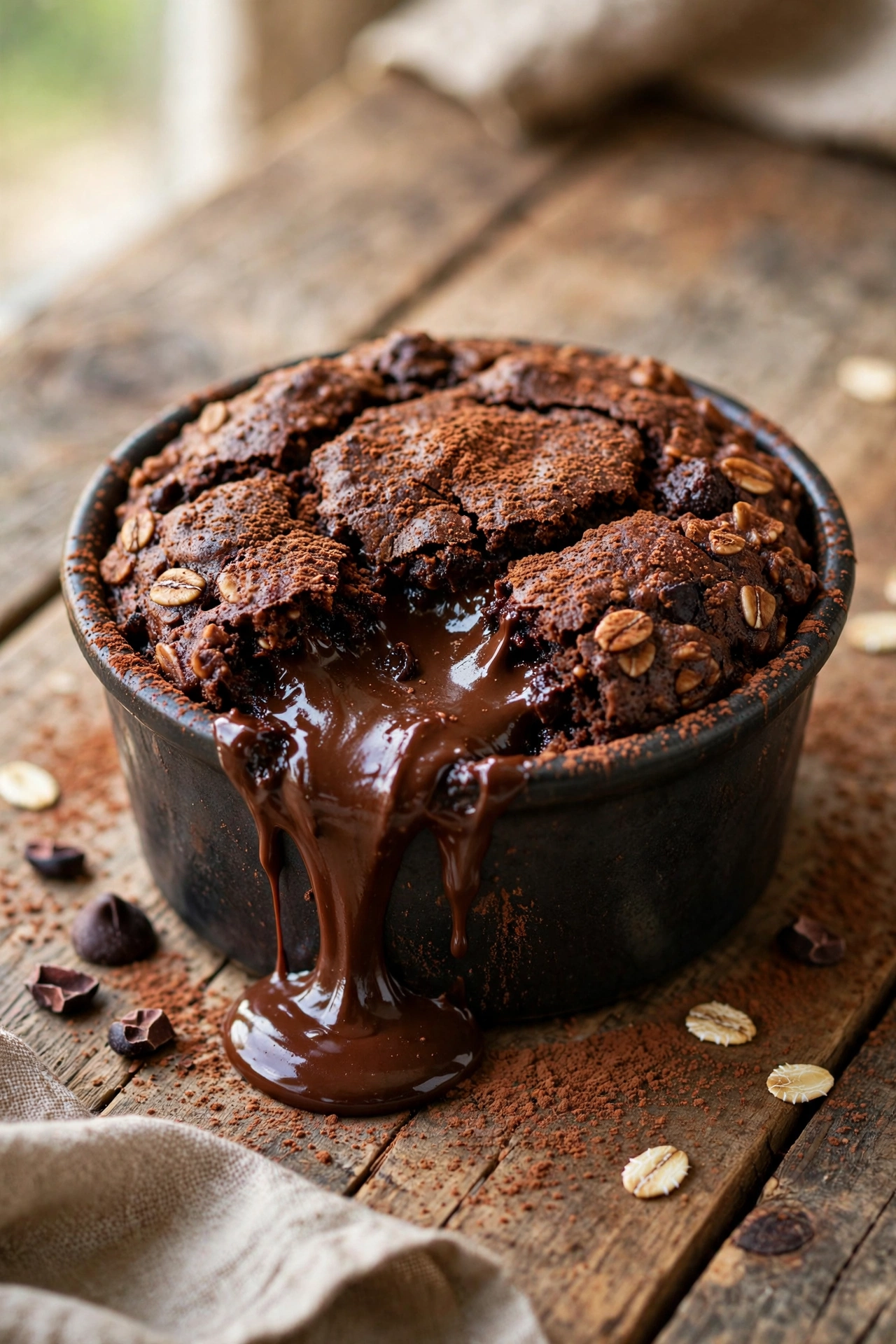 Double chocolate baked oats with cocoa and chocolate chunks