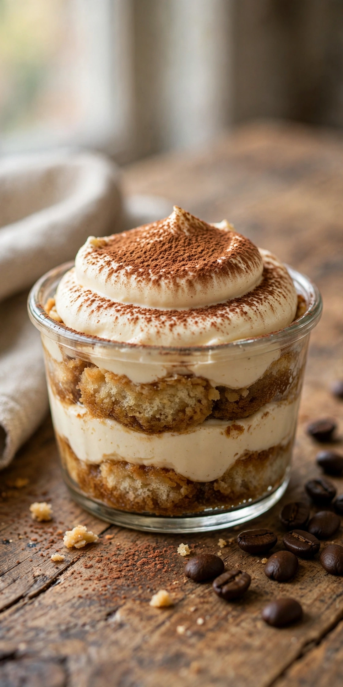Tiramisu baked oats with cocoa dusting and mascarpone dollop