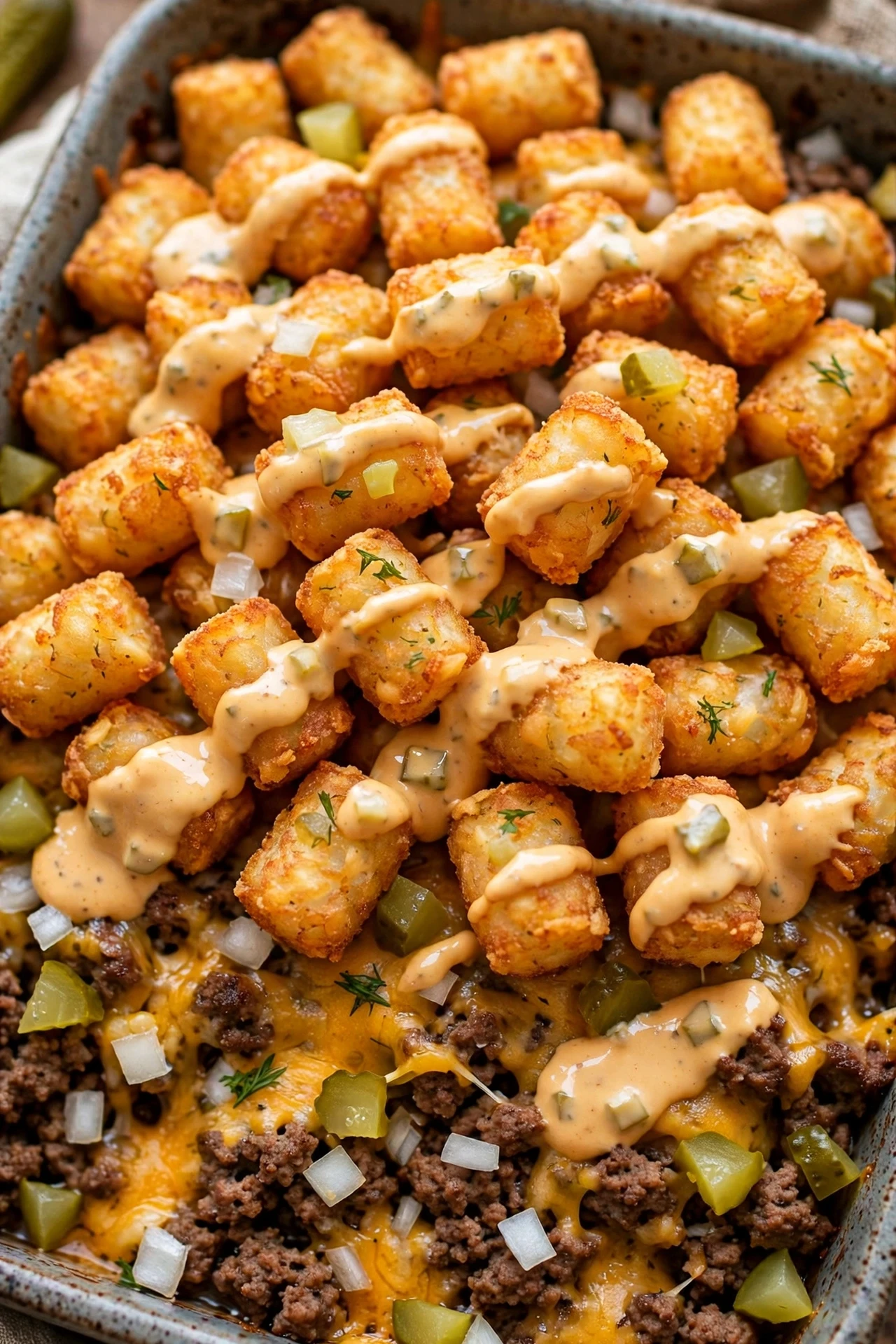 Big mac tater tot casserole with crispy golden tots and special sauce
