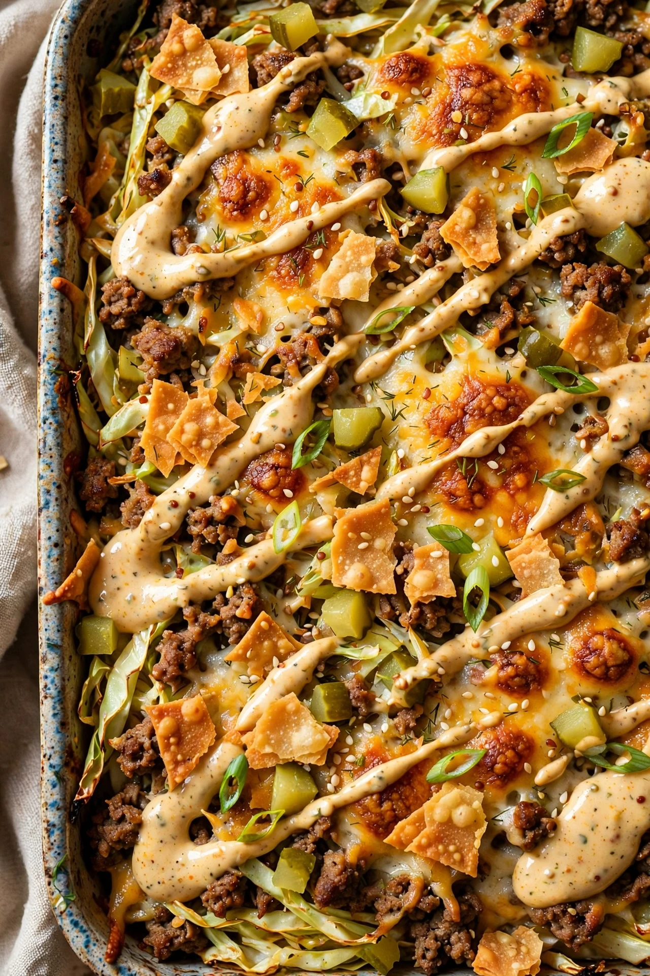 Big mac egg roll casserole, deconstructed egg rolls with beef and cabbage