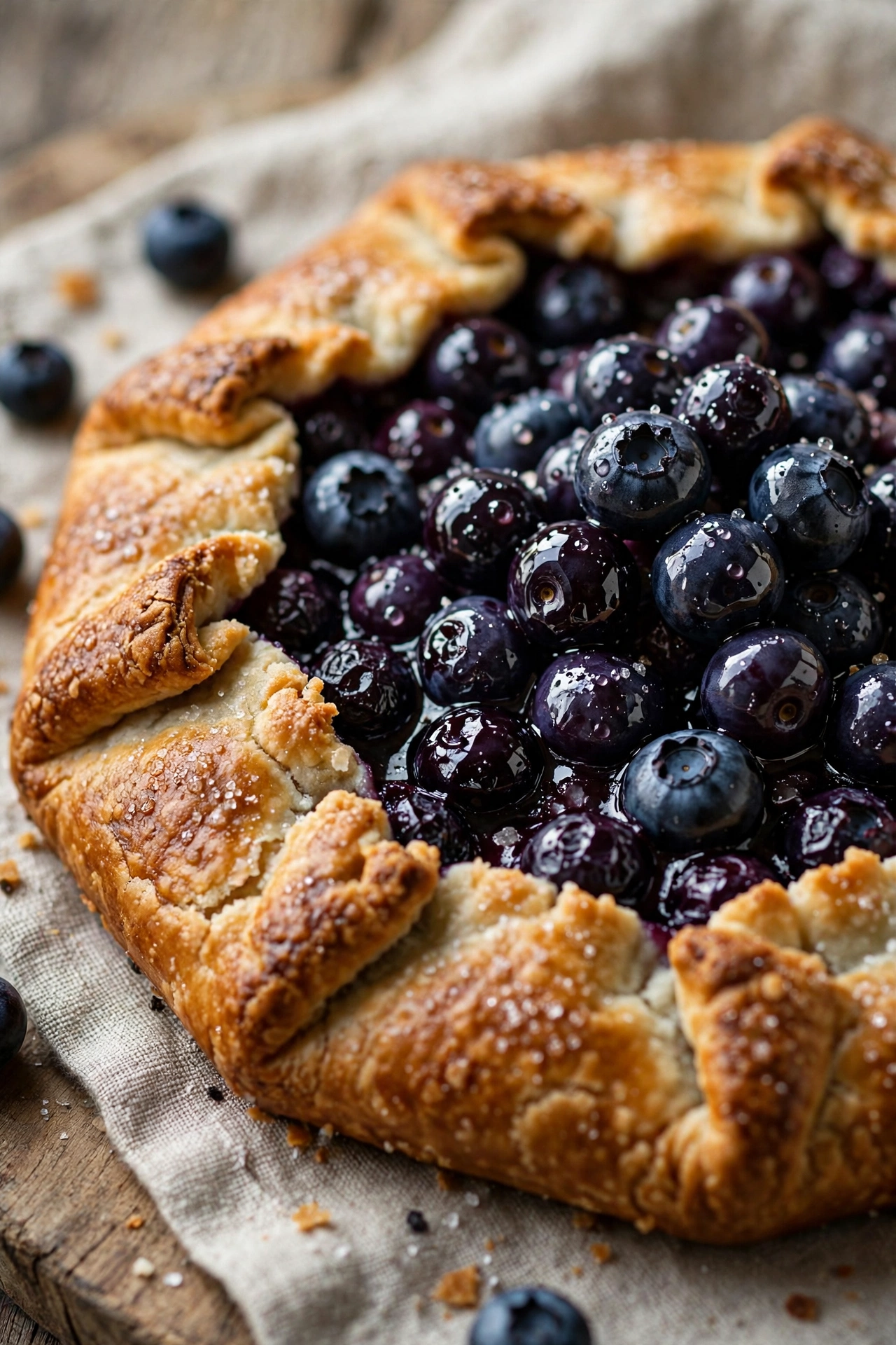 Rustic blueberry galette with folded crust