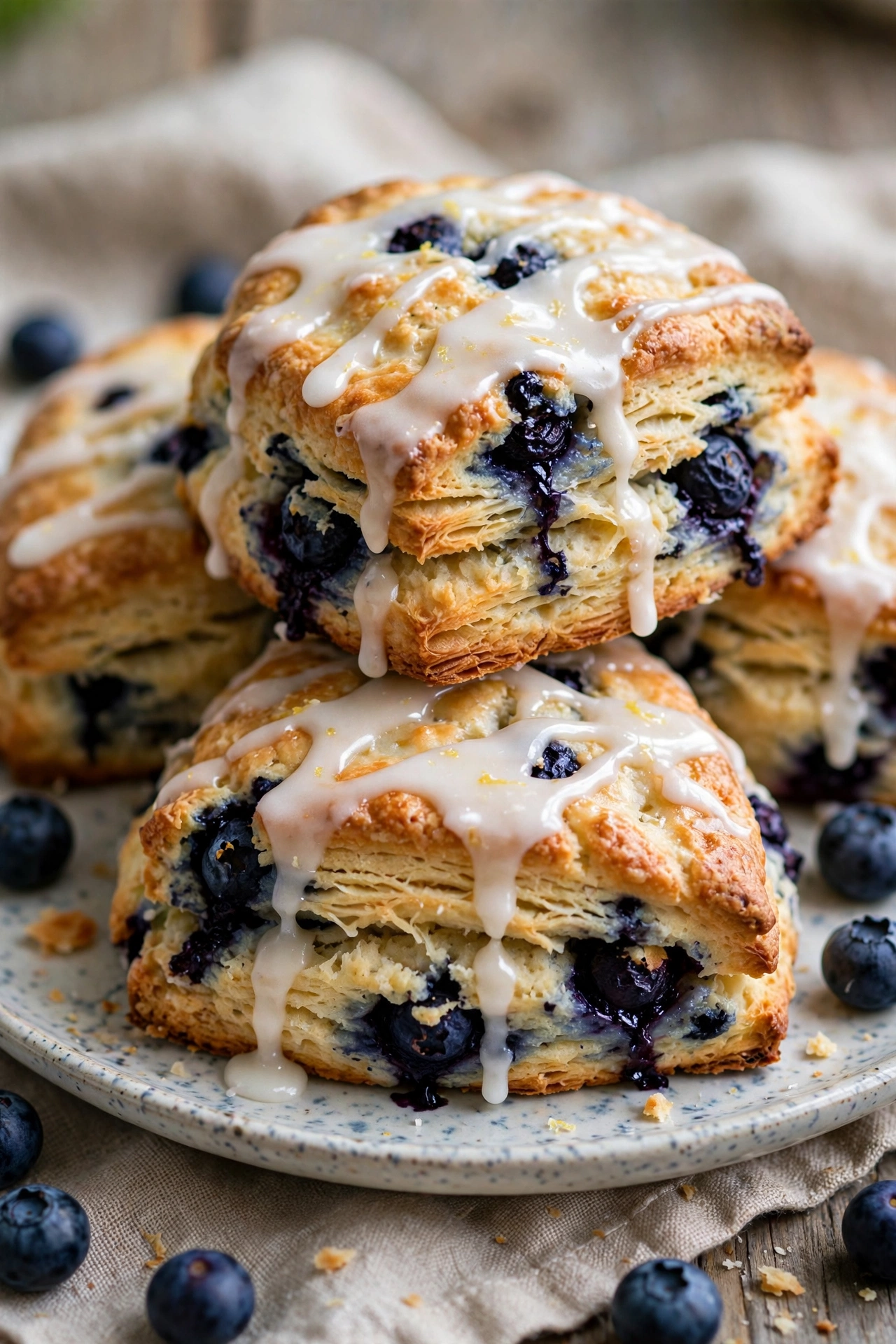 Blueberry scones with glaze drizzle