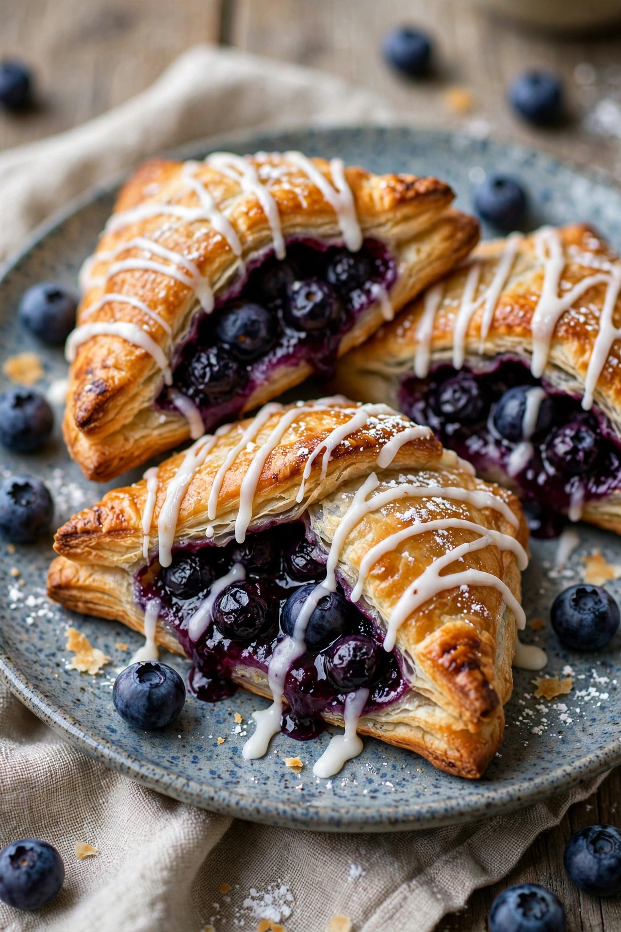 Blueberry turnovers flaky with icing drizzle