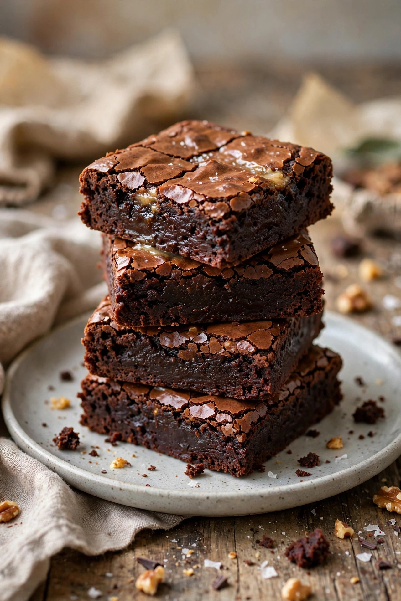 Fudgy brown butter brownies with crackly tops and melted chocolate chunks