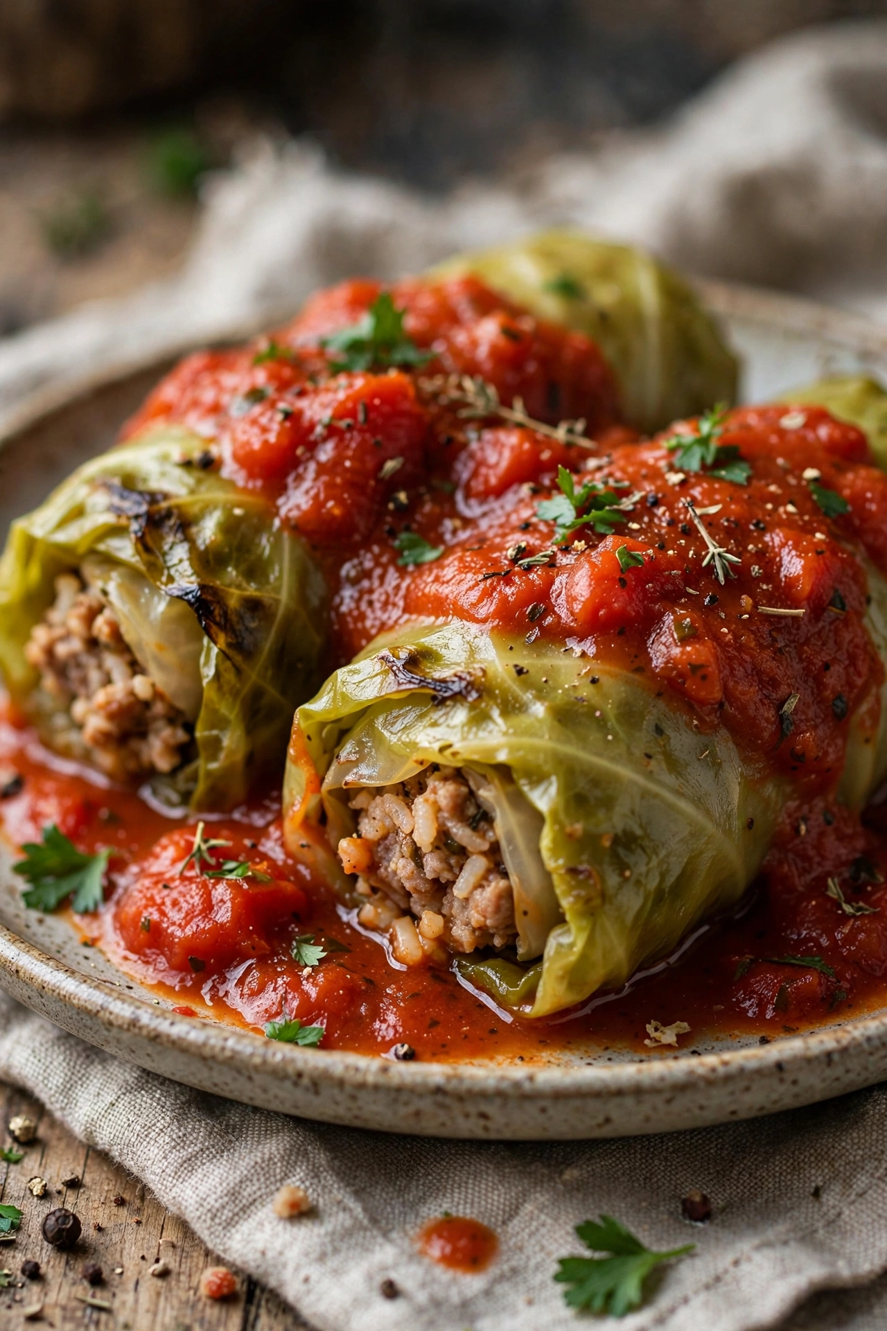 Golumpki stuffed cabbage rolls with tomato sauce