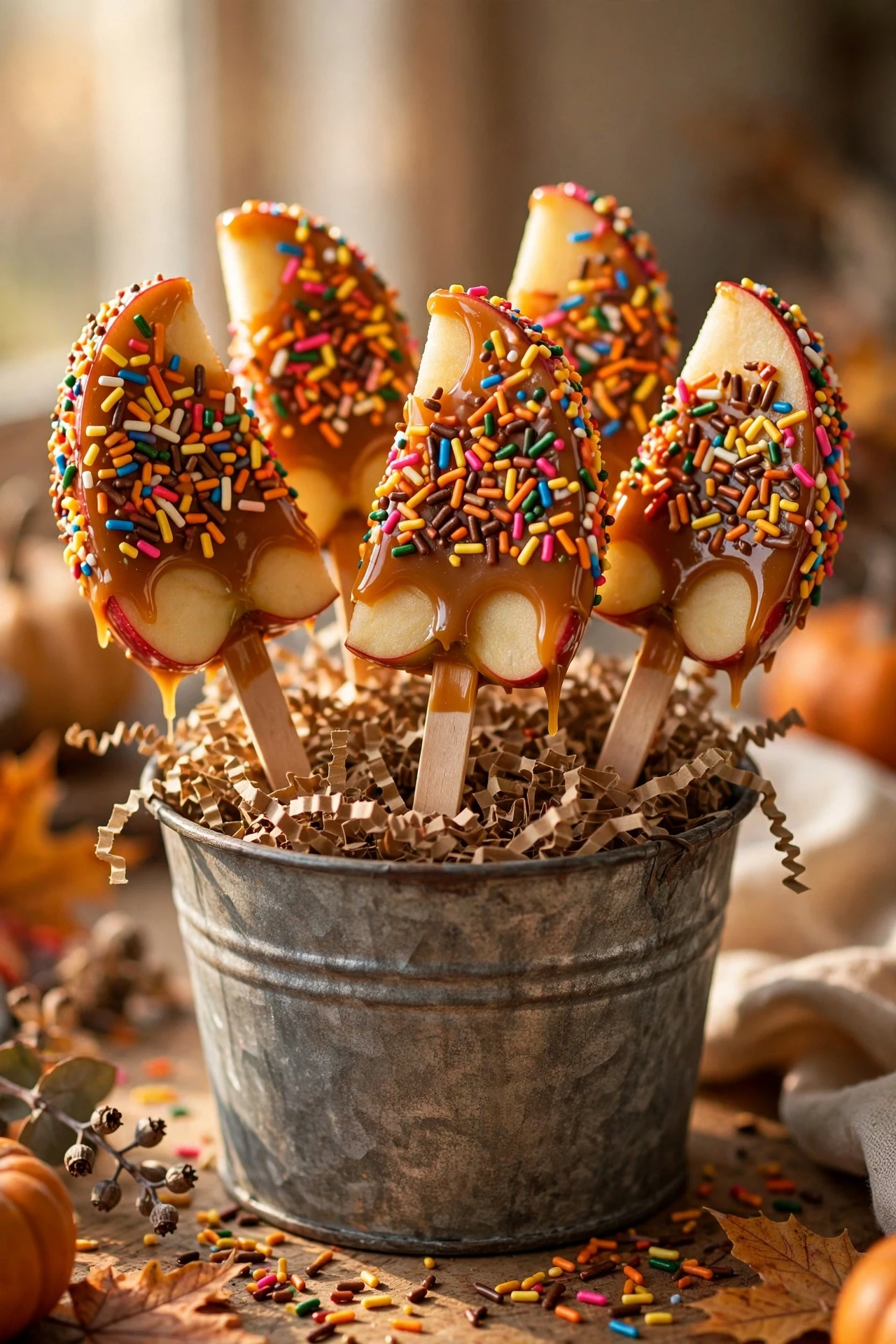 Sprinkle apple bar colorful with rainbow and fall themed sprinkles