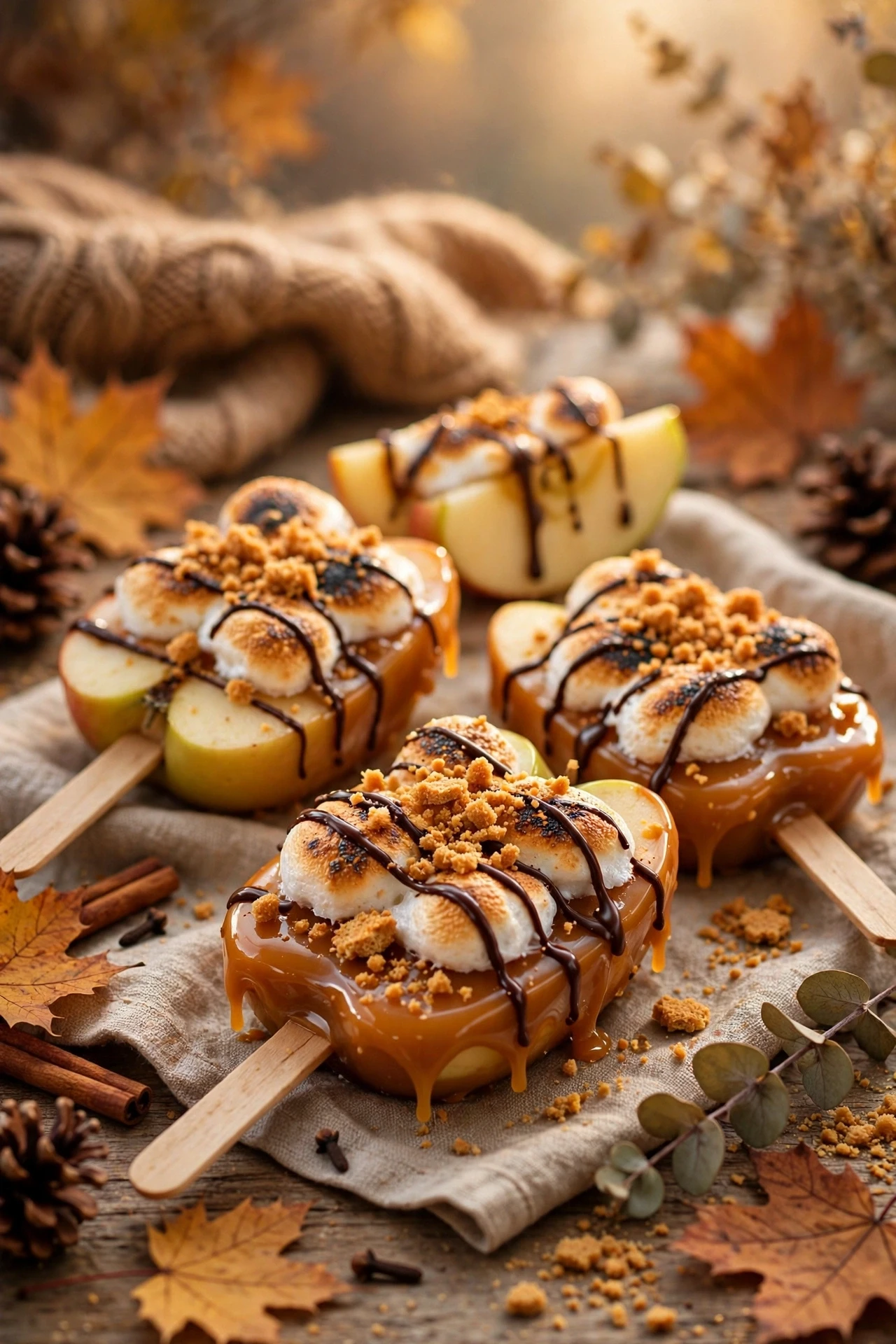 Smores apple bar with marshmallow fluff chocolate and graham crumbs