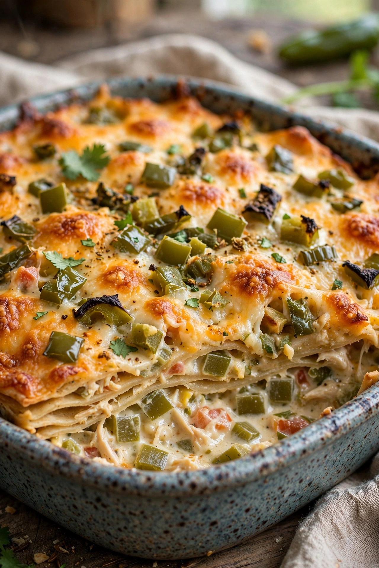 King Ranch casserole with tortilla layers and green chiles