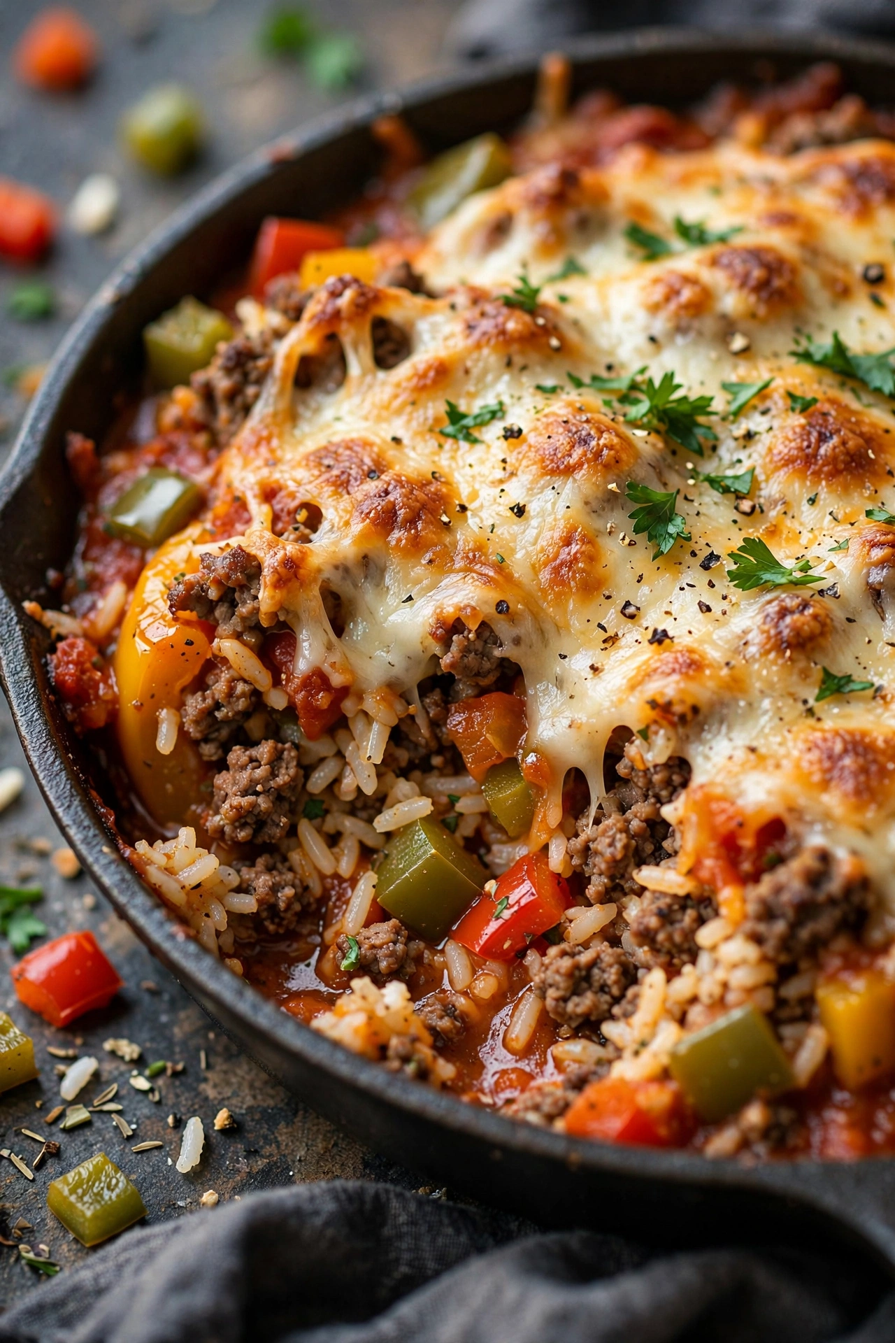 Stuffed pepper casserole deconstructed with rice and beef