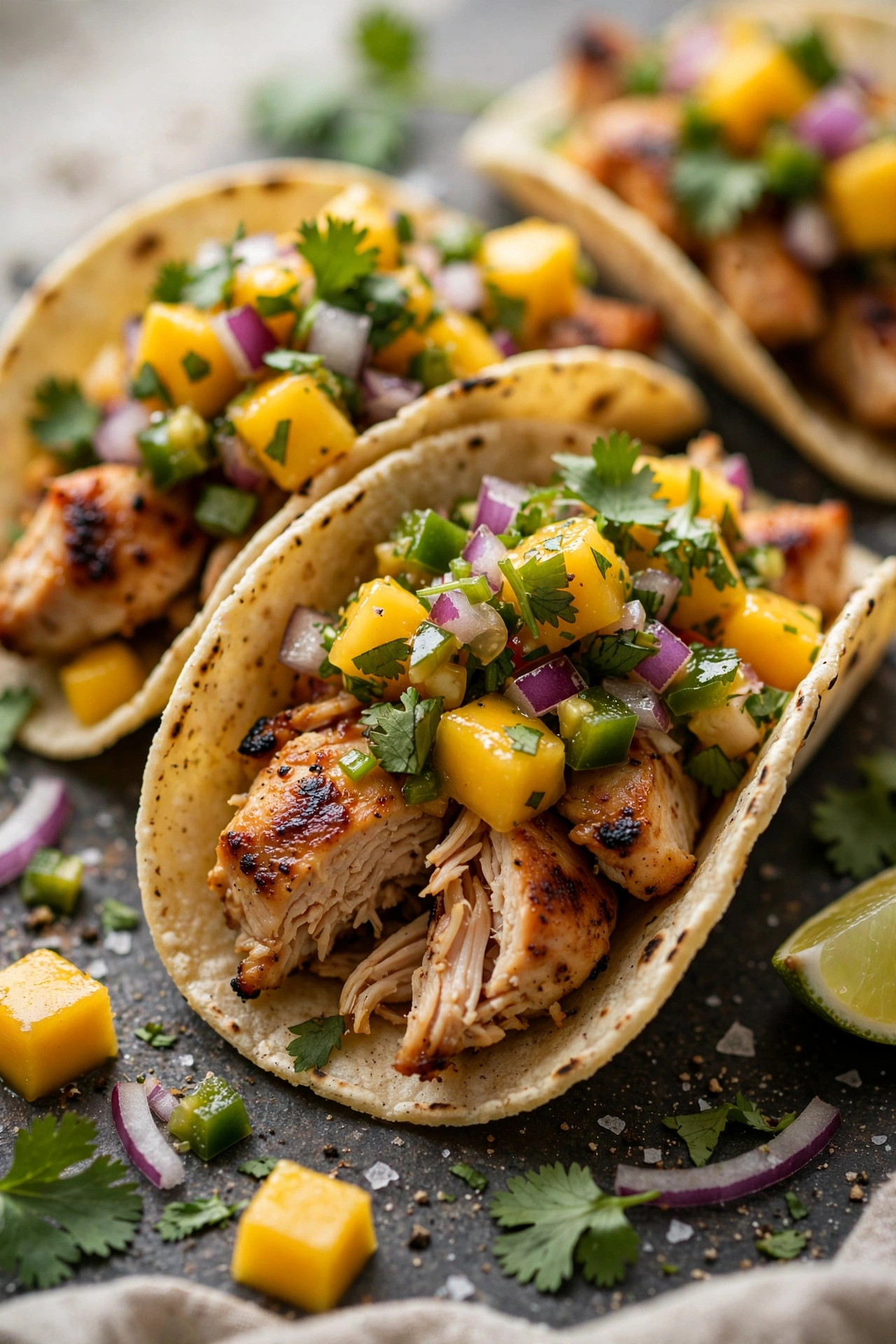 Mango chicken tacos with fresh mango salsa