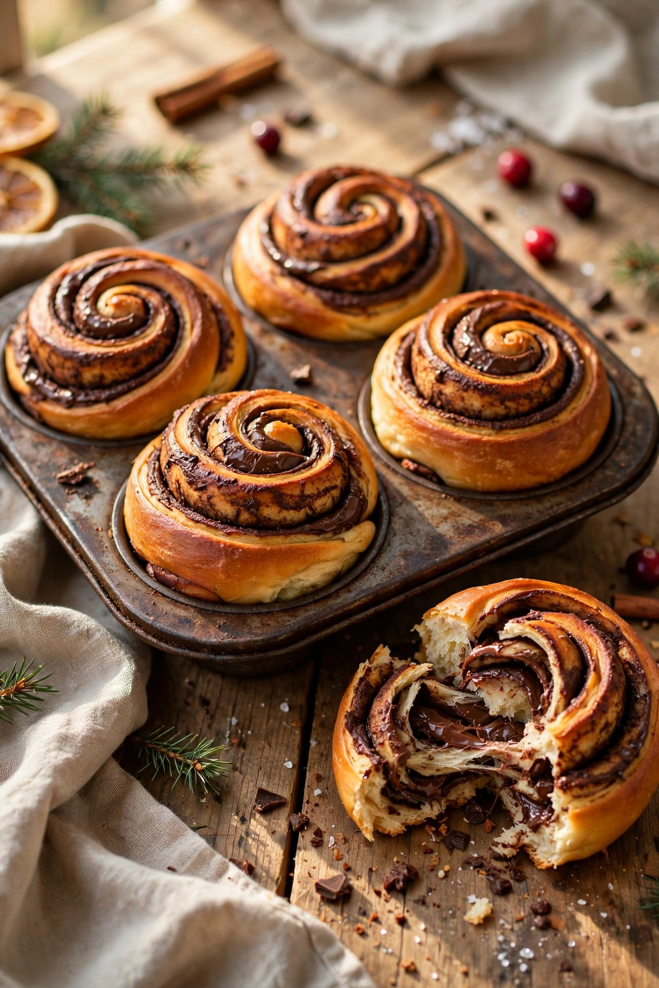 Chocolate babka breakfast buns with chocolate swirls