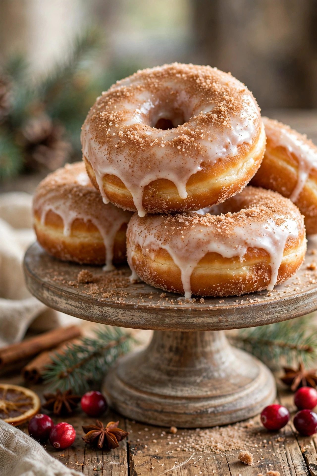 Frosted cinnamon sugar donuts with white glaze