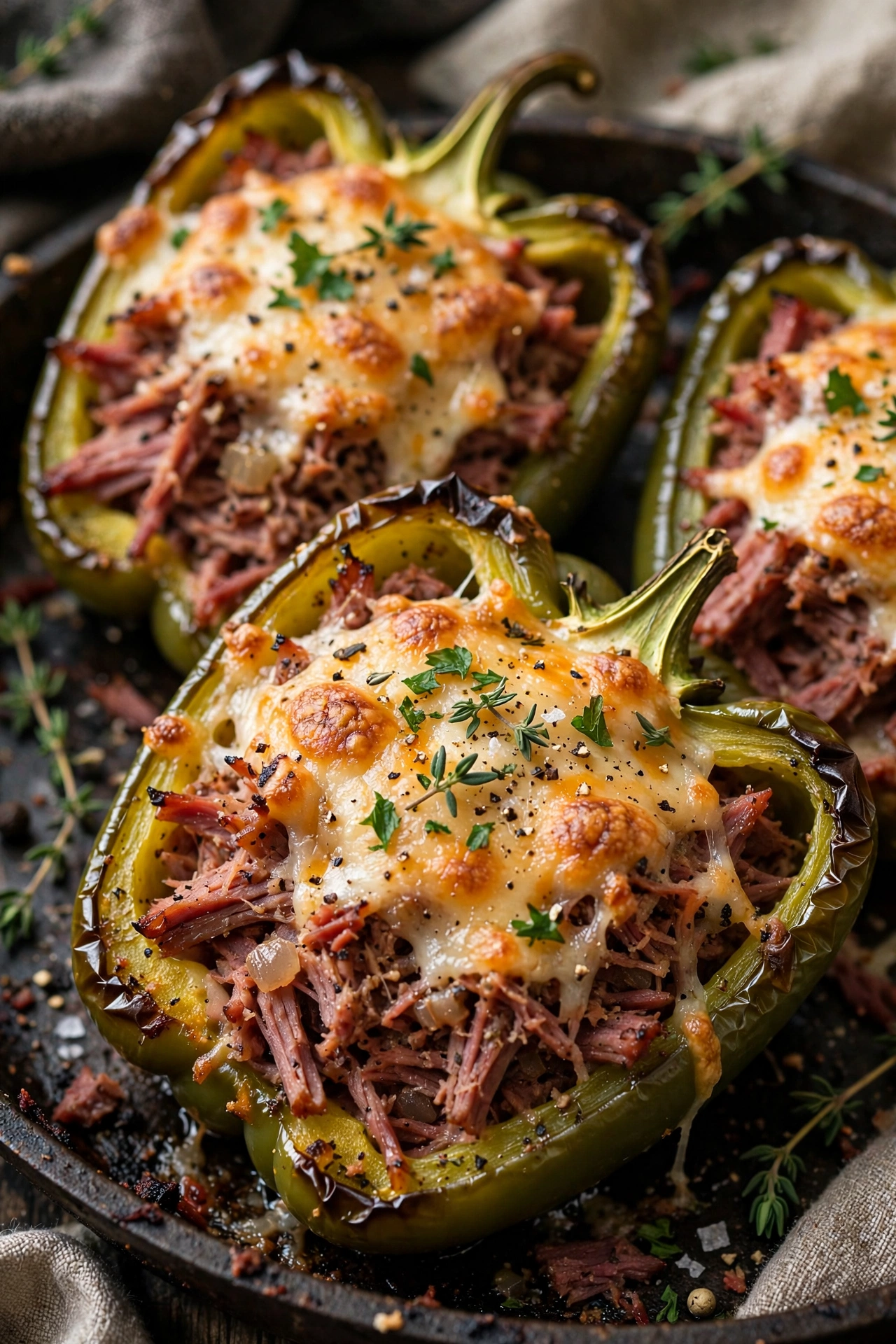 Corned beef stuffed peppers baked with cheese