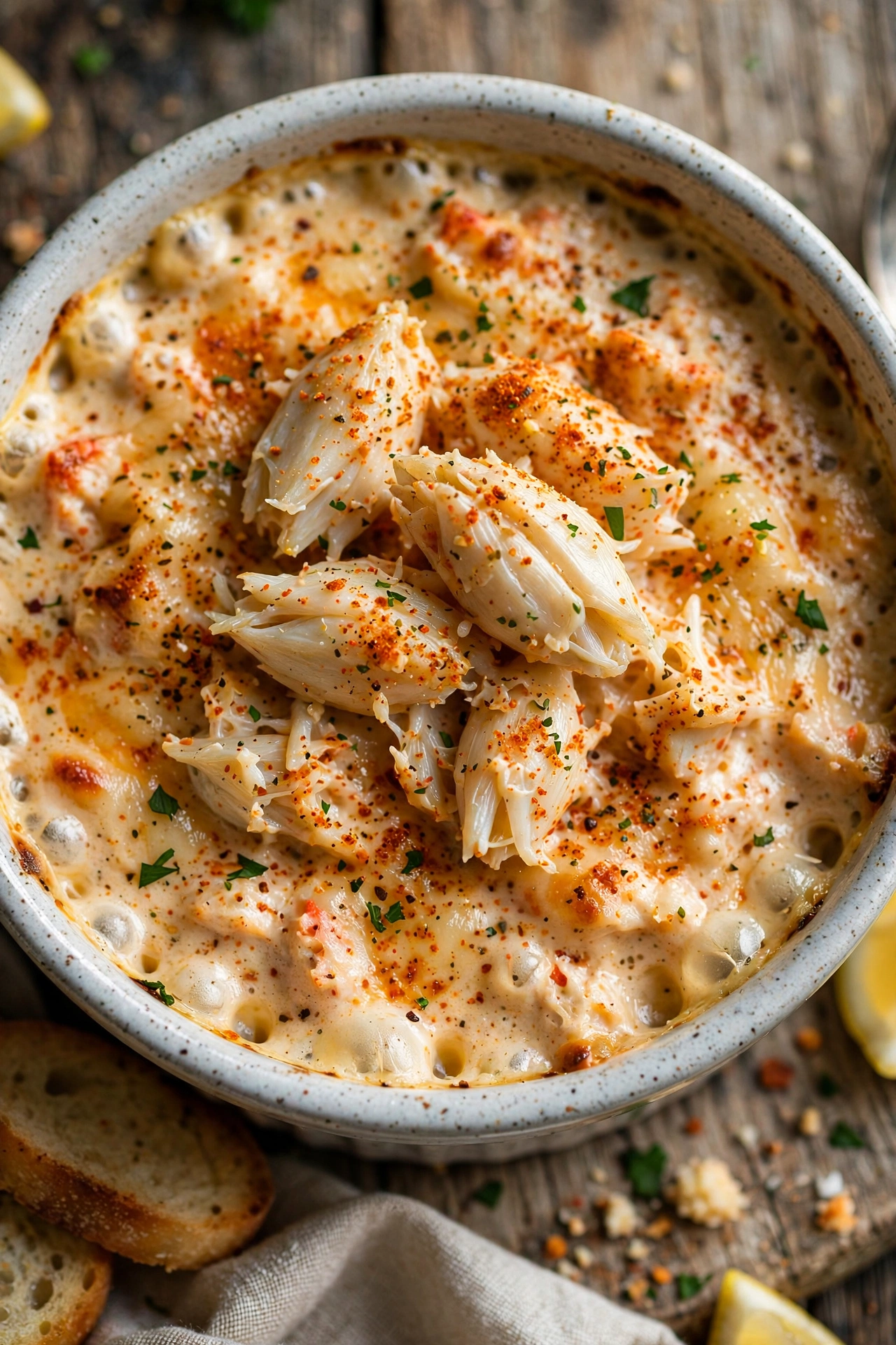 Maryland crab dip with Old Bay seasoning and lump crab on top