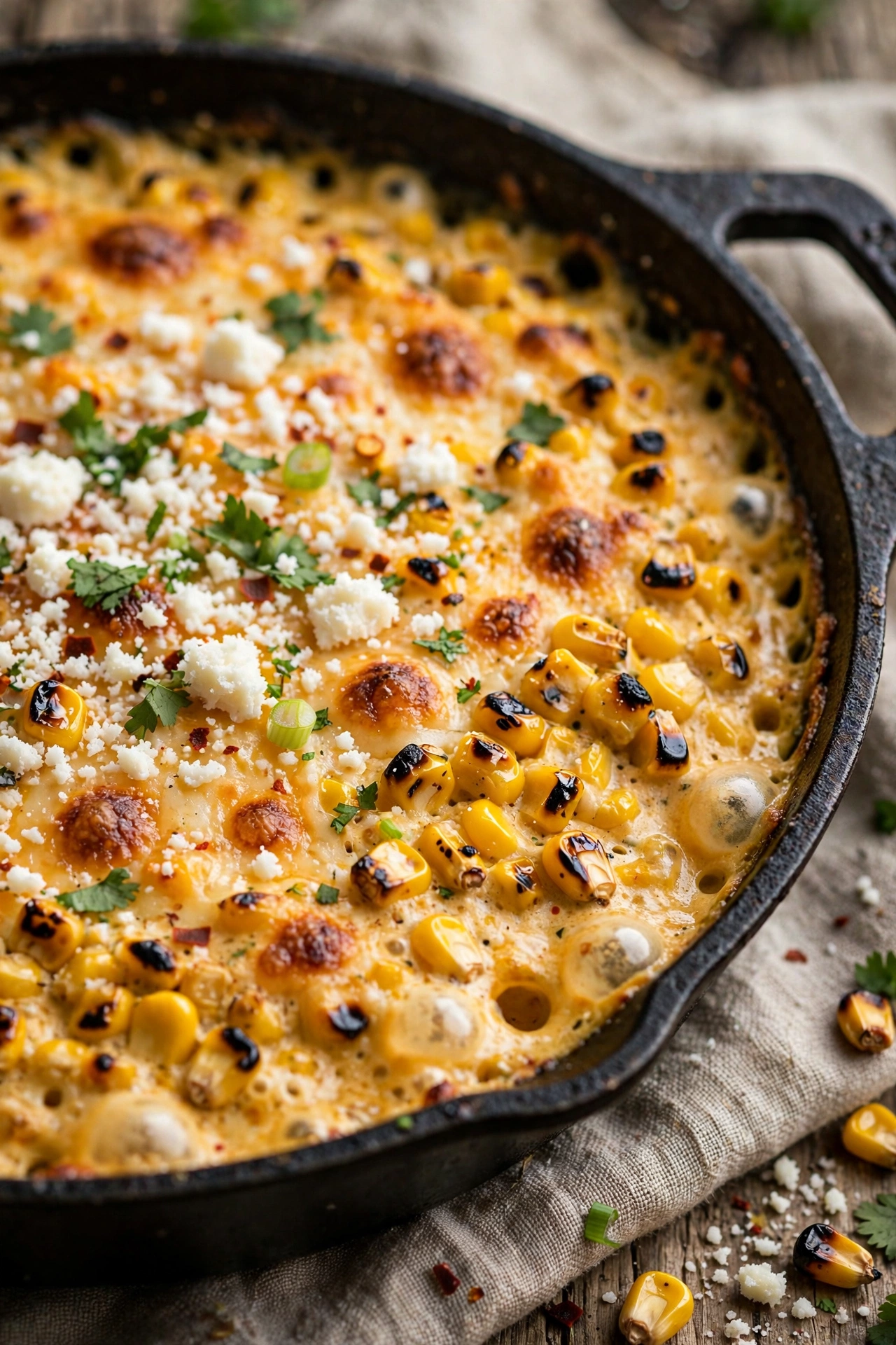 Hot corn dip with charred corn and cotija cheese