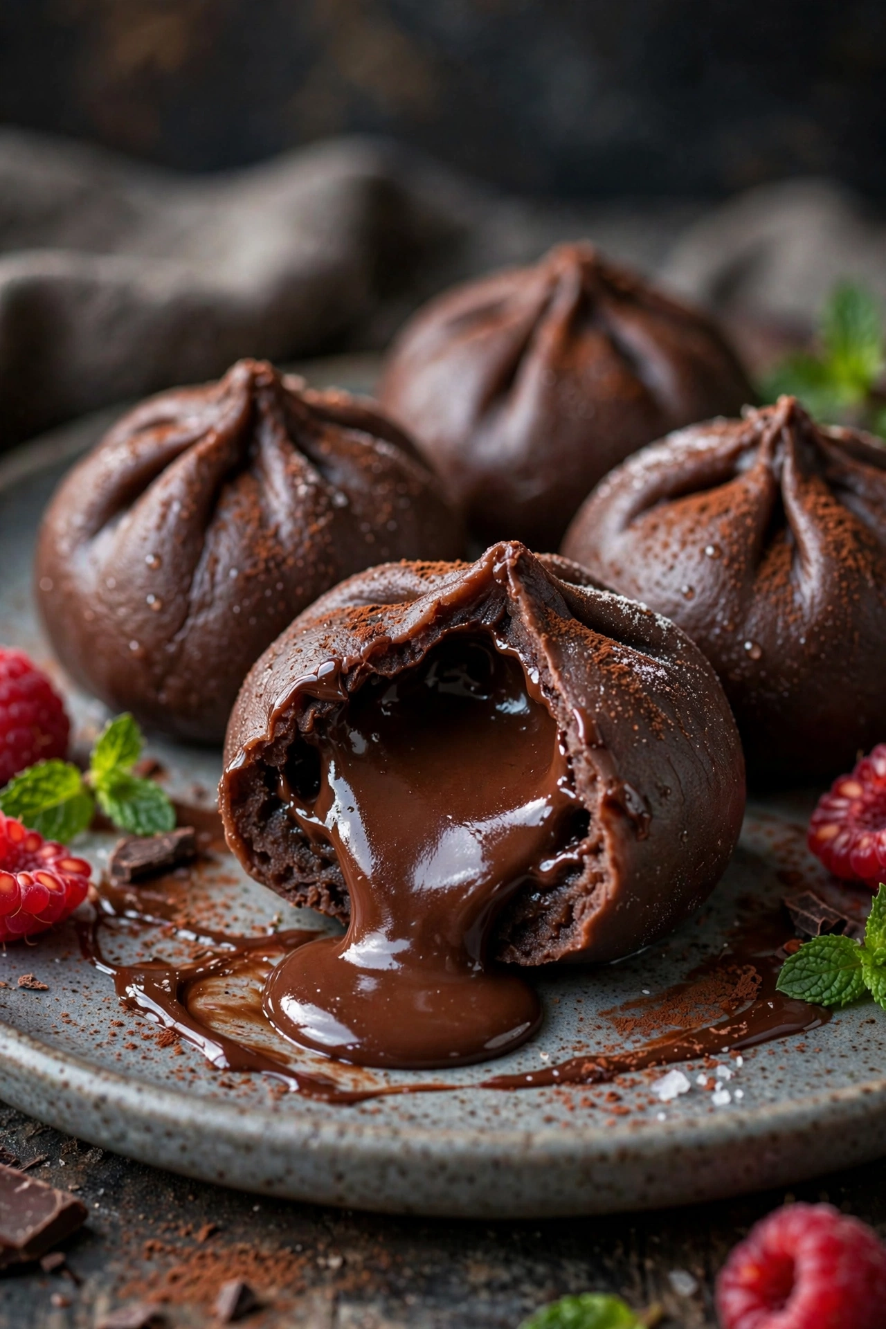 Chocolate dumplings dessert with molten center