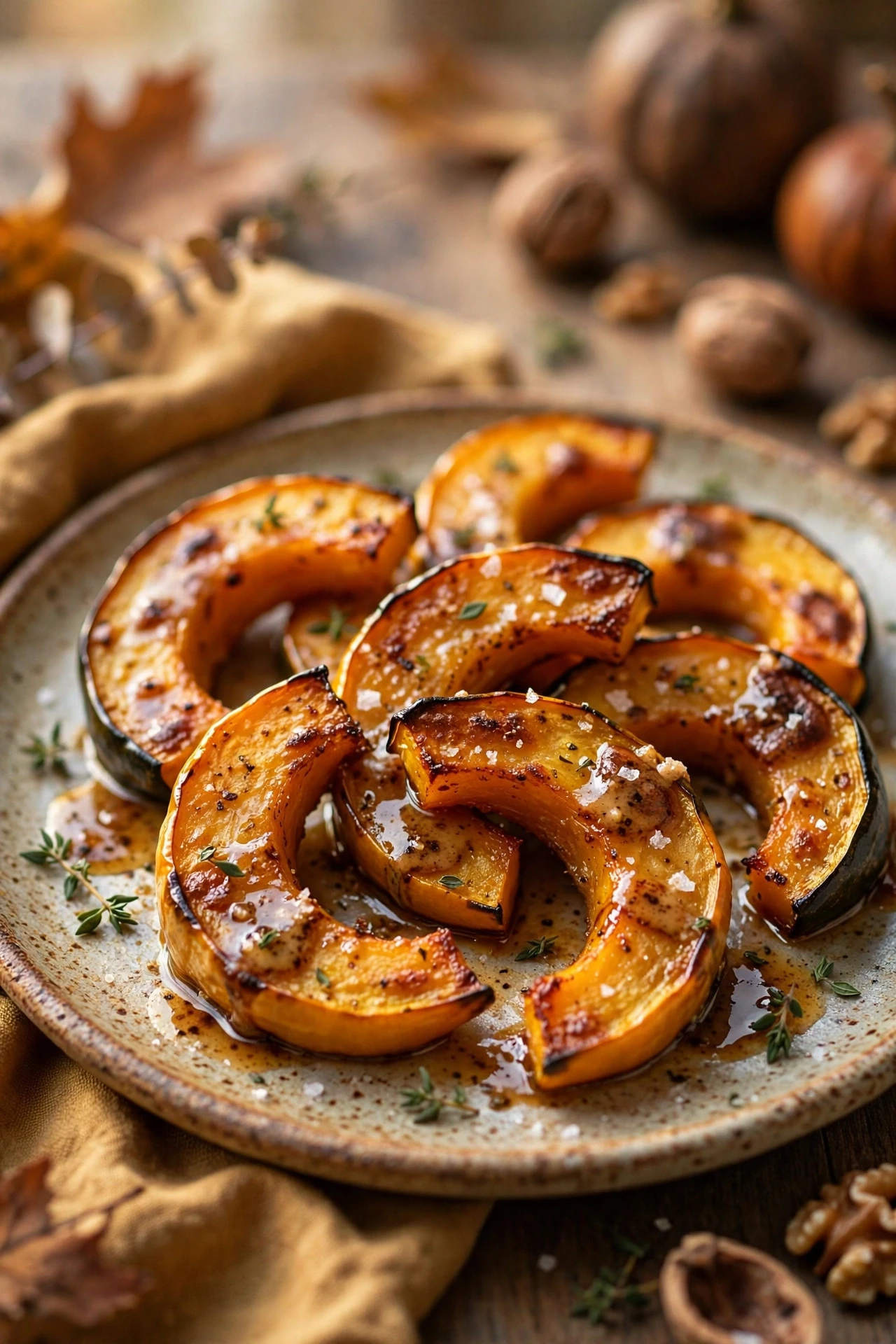 Acorn squash bites roasted with maple glaze and crispy sage