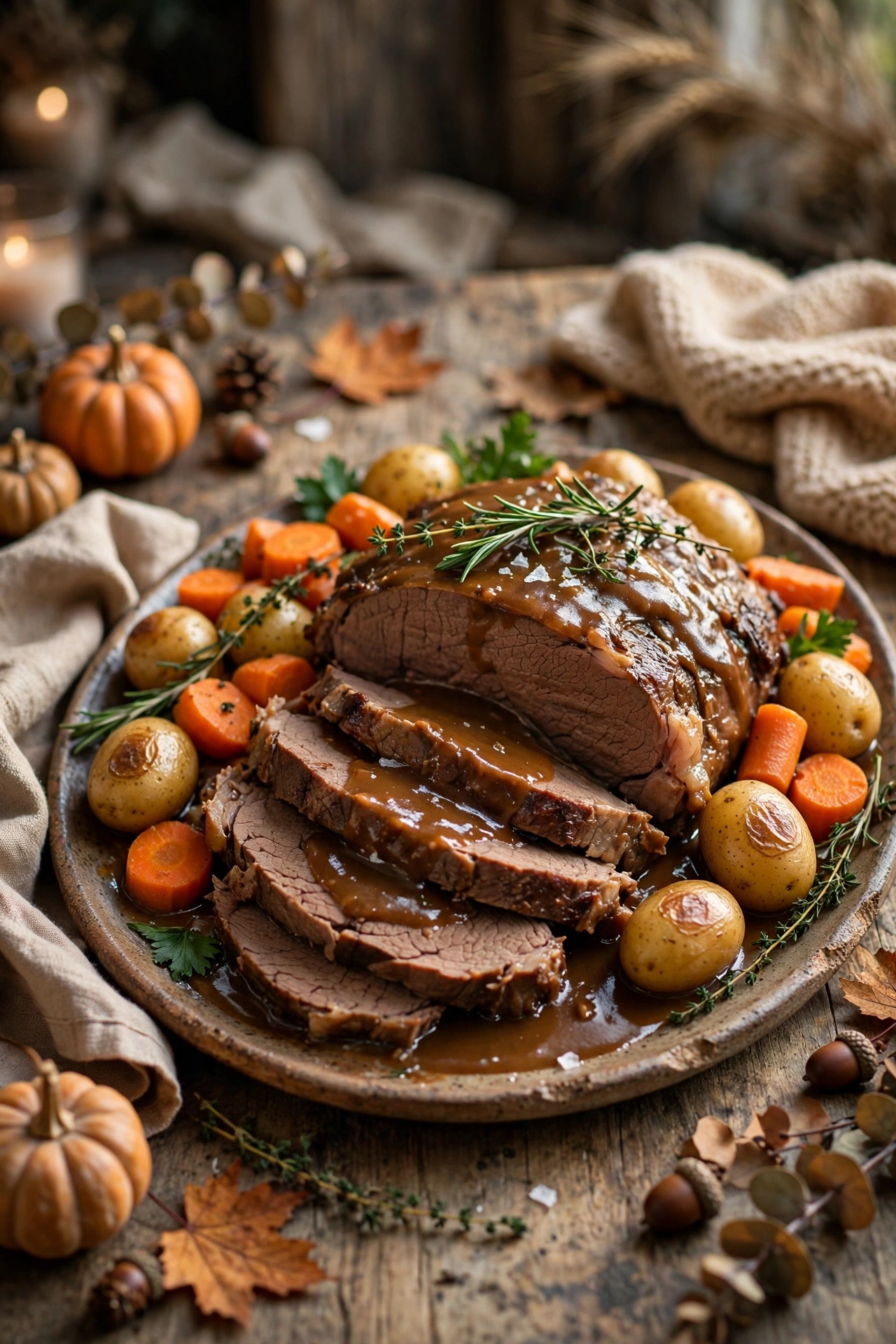 Pot roast with carrots and potatoes falling apart tender