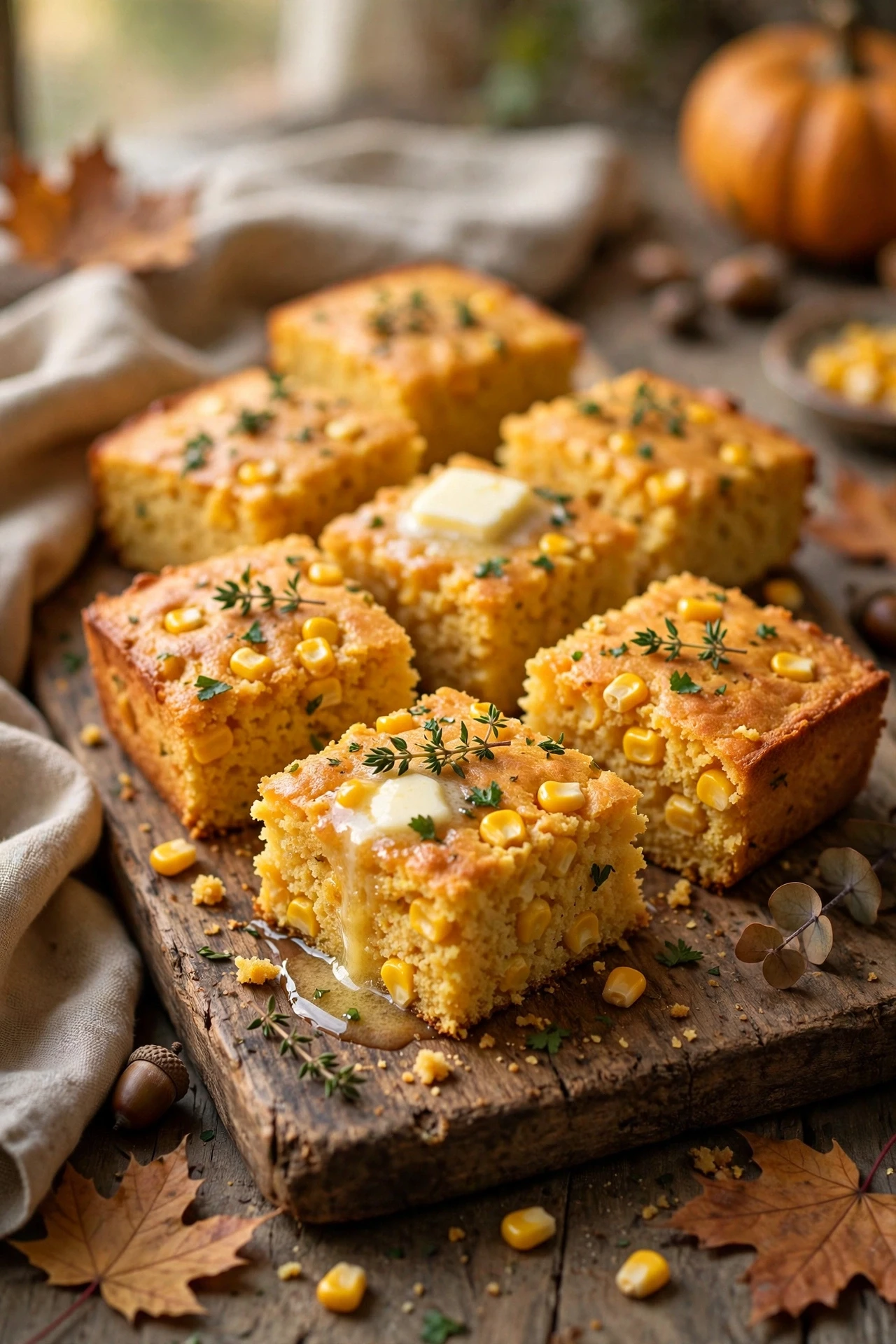 Harvest cornbread with butternut squash and cheddar in cast iron skillet