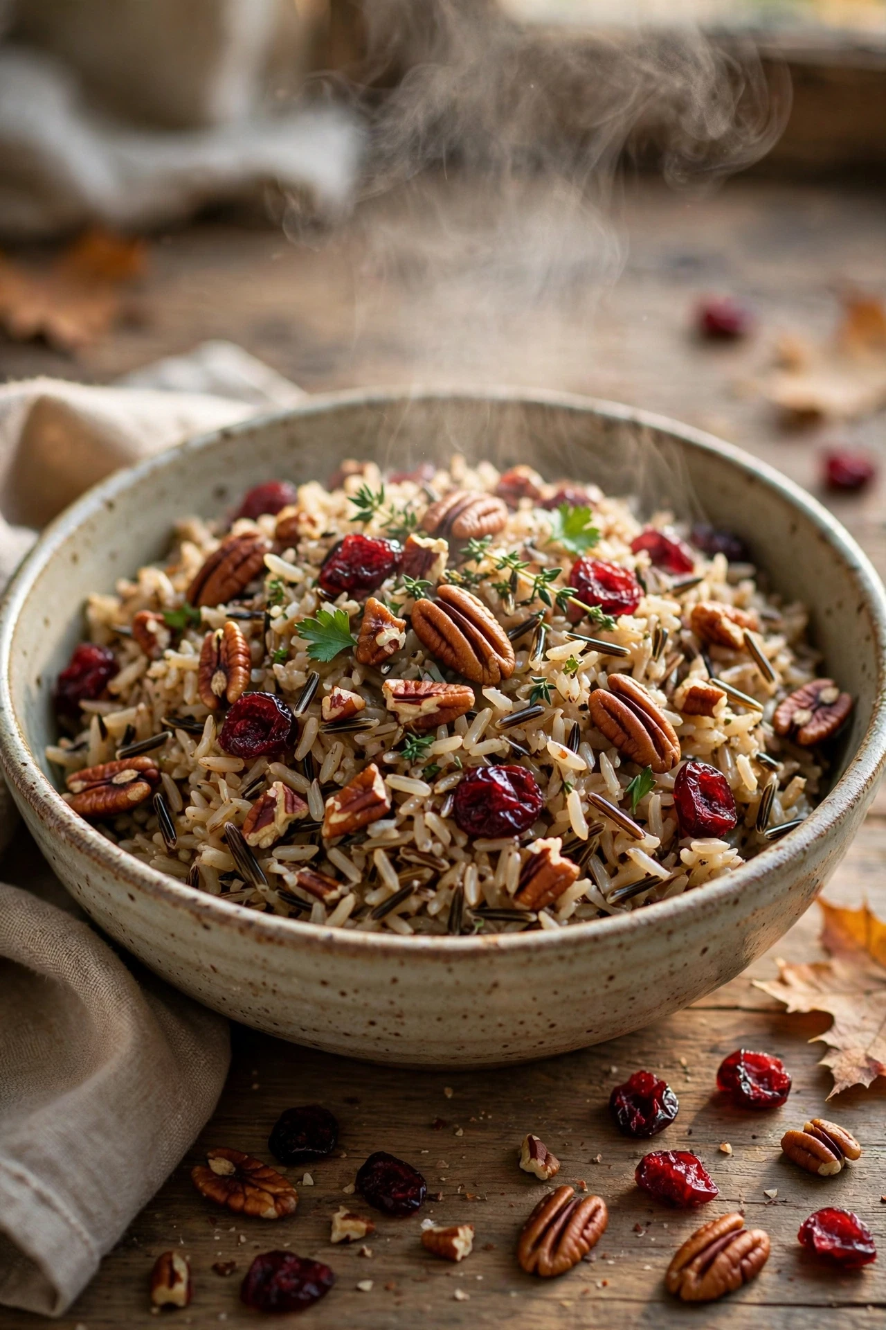 Cranberry wild rice salad with pecans and orange zest