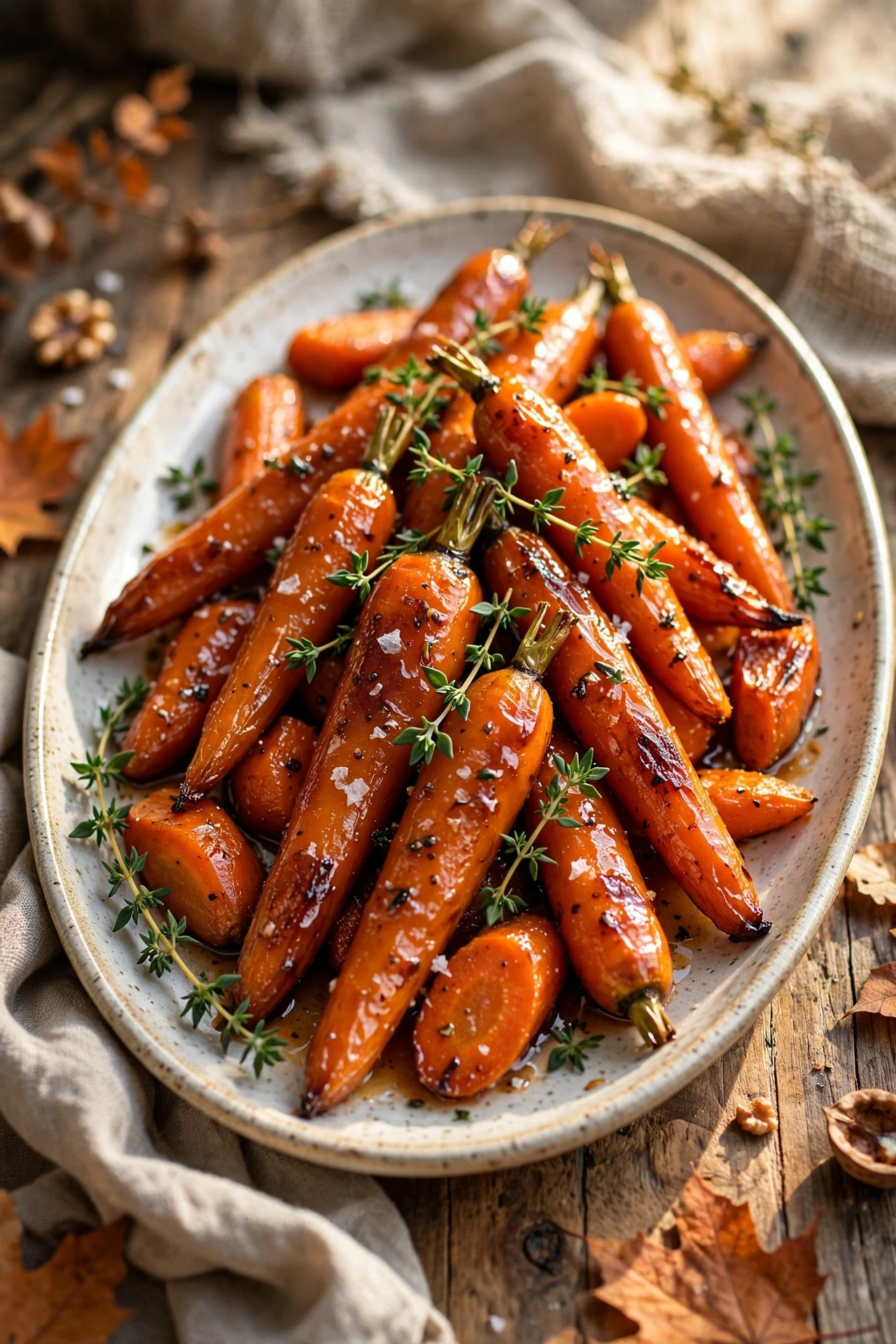Maple glazed carrots roasted with fresh thyme