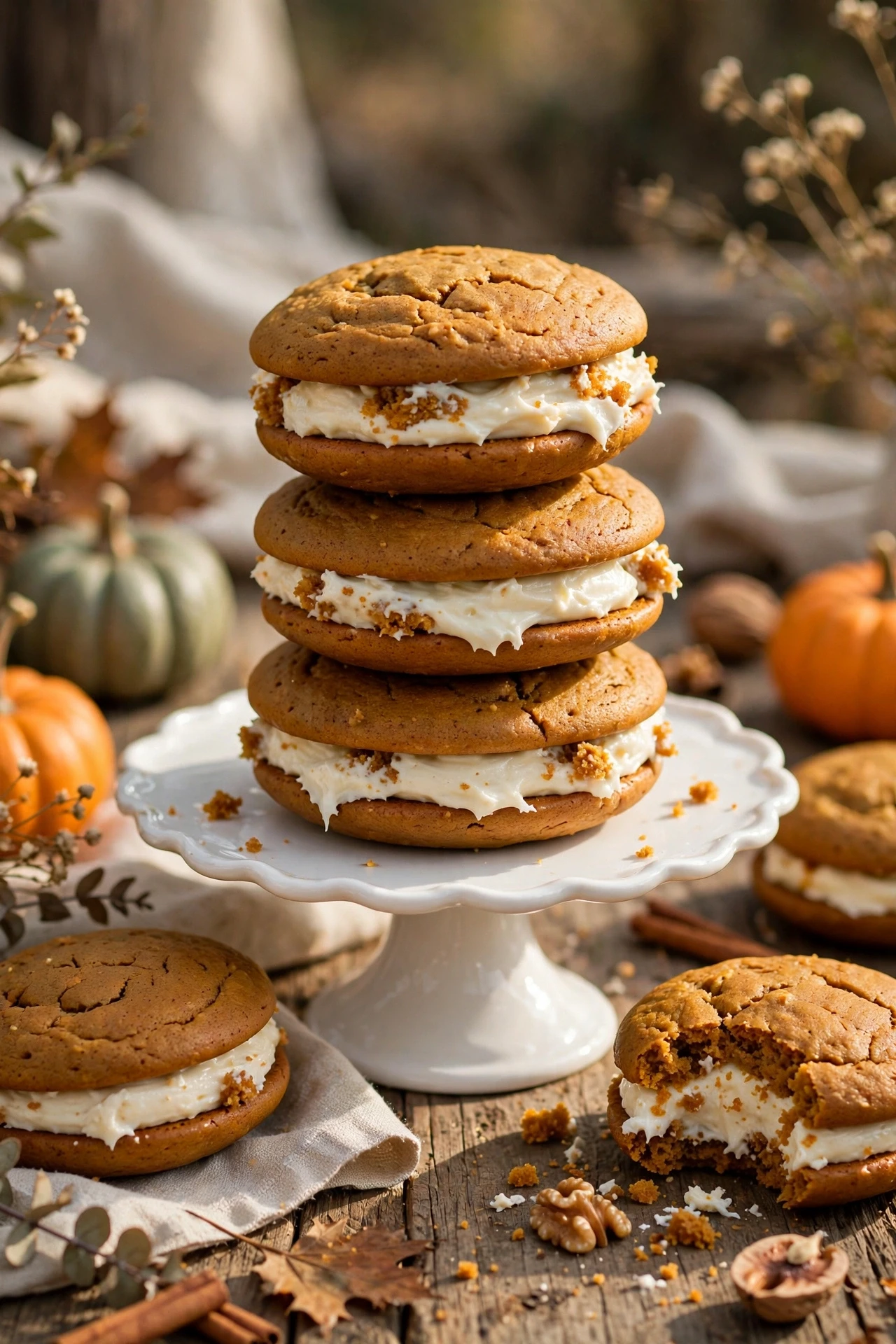 Pumpkin whoopie pies with cream cheese frosting