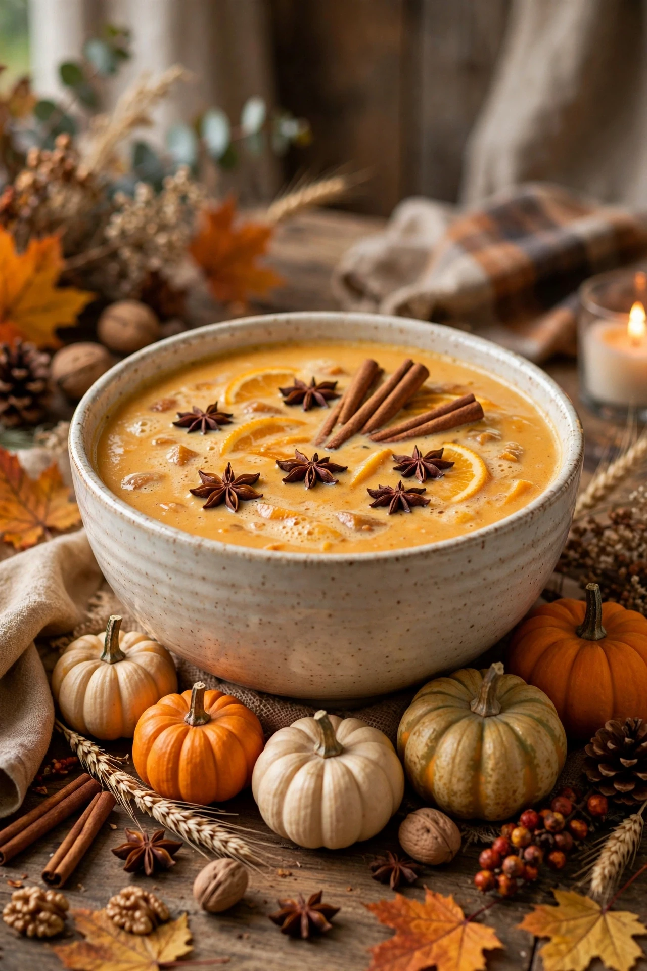 Creamy pumpkin spice punch topped with whipped cream and a dusting of cinnamon