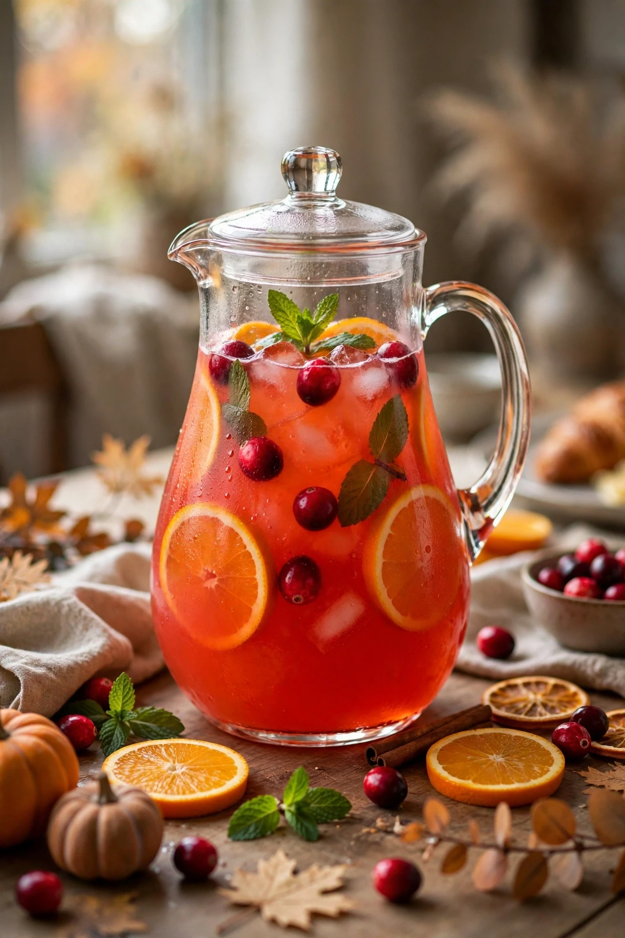 Cranberry orange punch with sugared cranberries and dried orange slices