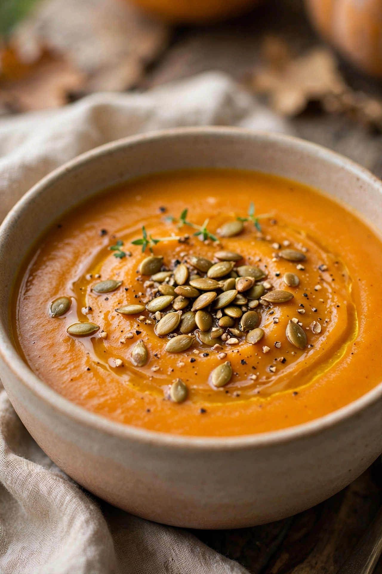 Pumpkin soup with toasted pepitas