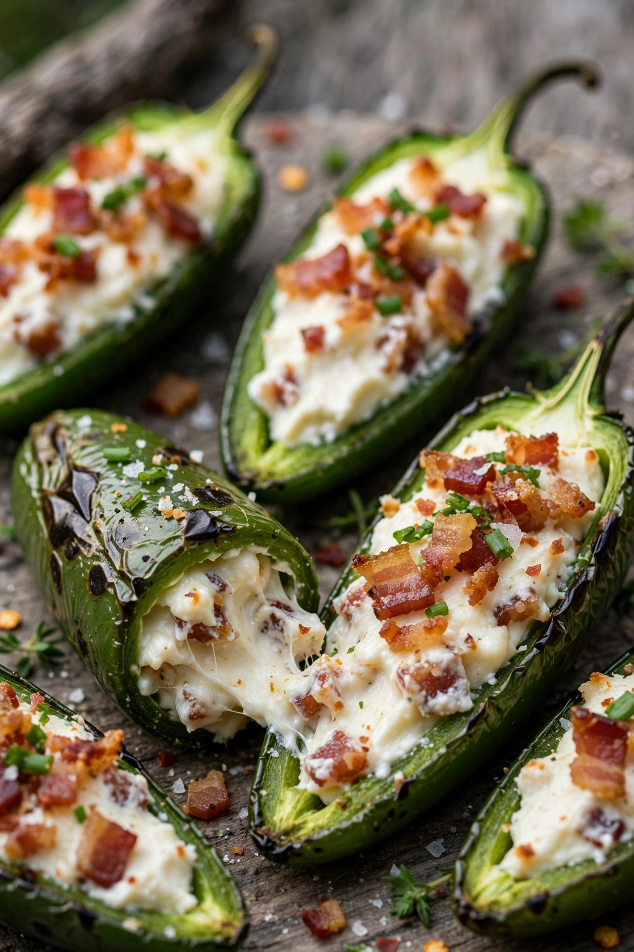 Jalapeno poppers stuffed with cream cheese and bacon