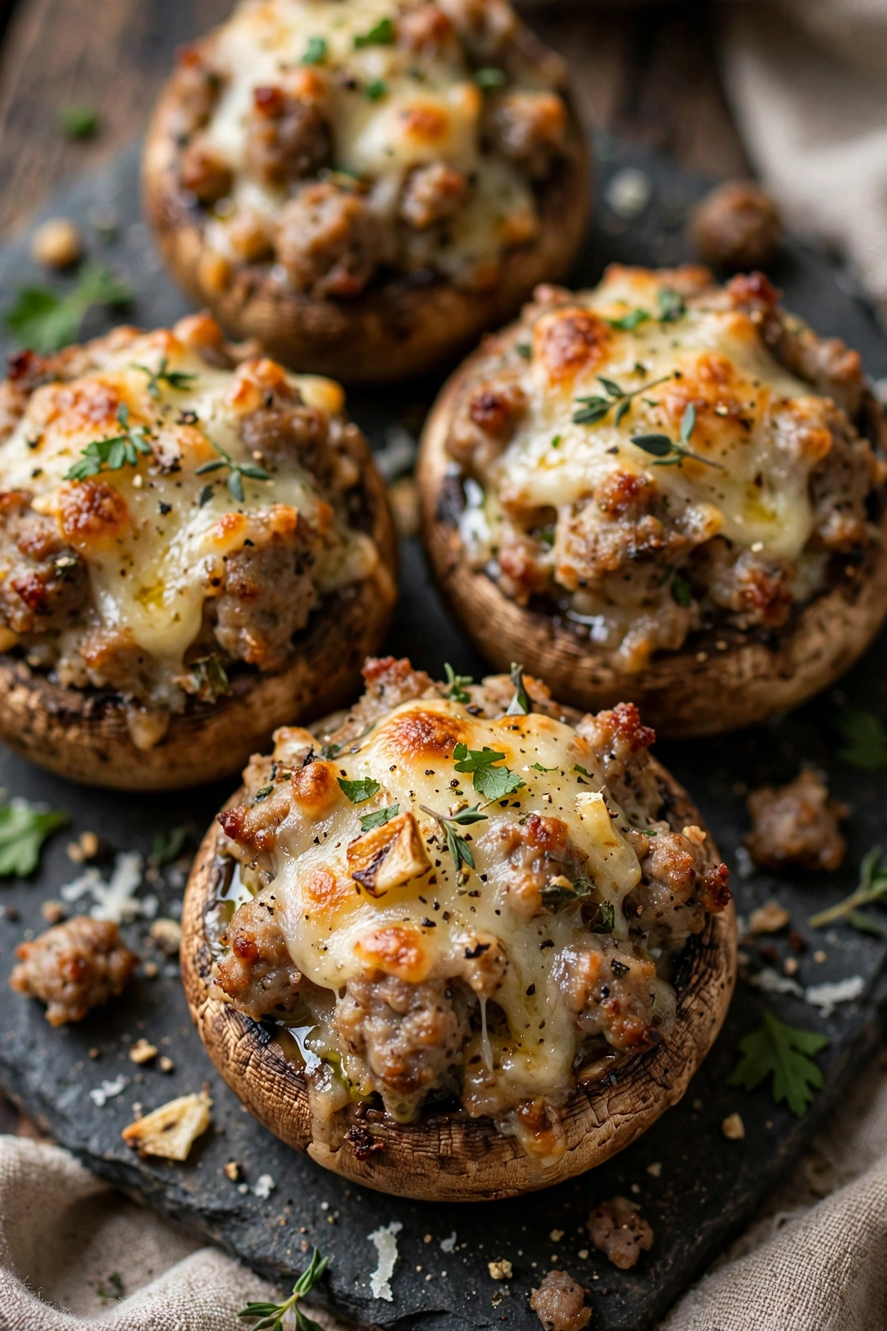 Stuffed mushrooms with sausage and cheese