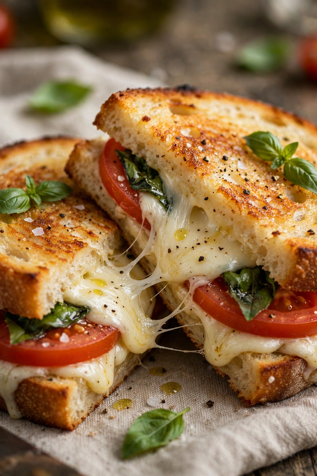 Caprese grilled cheese with tomato basil and mozzarella