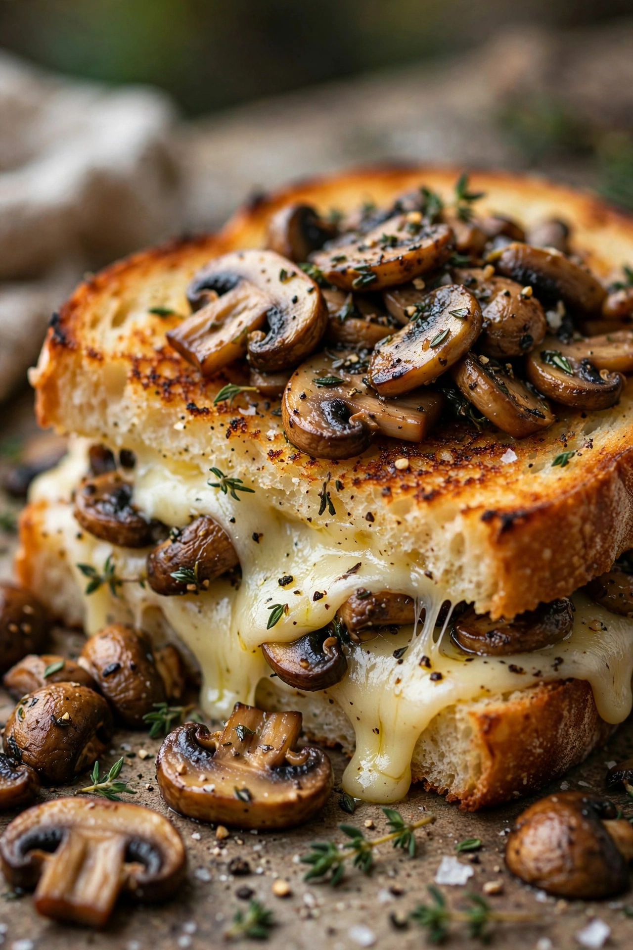 Mushroom Swiss grilled cheese with sauteed mushrooms