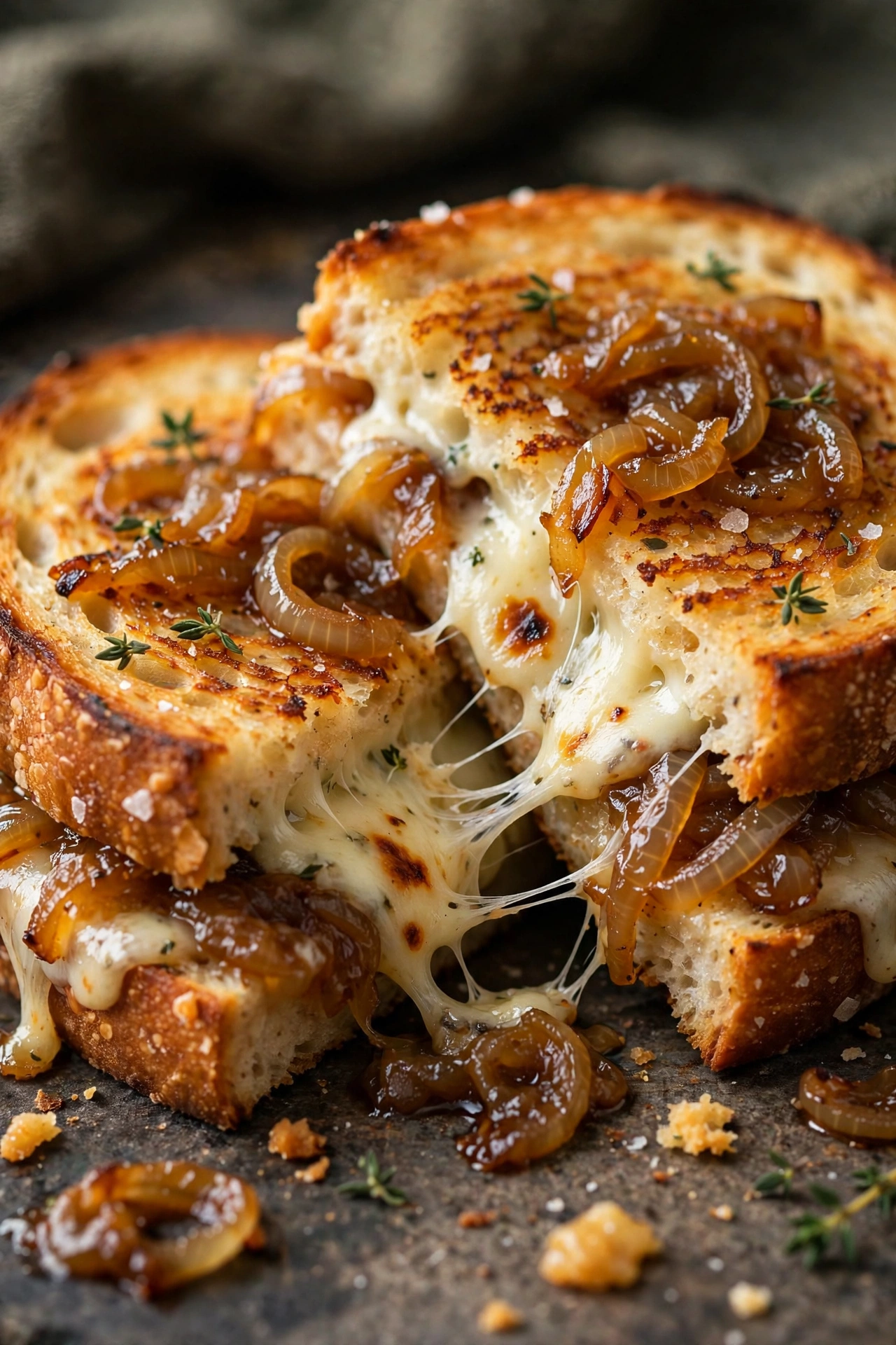 French onion grilled cheese with caramelized onions and gruyere