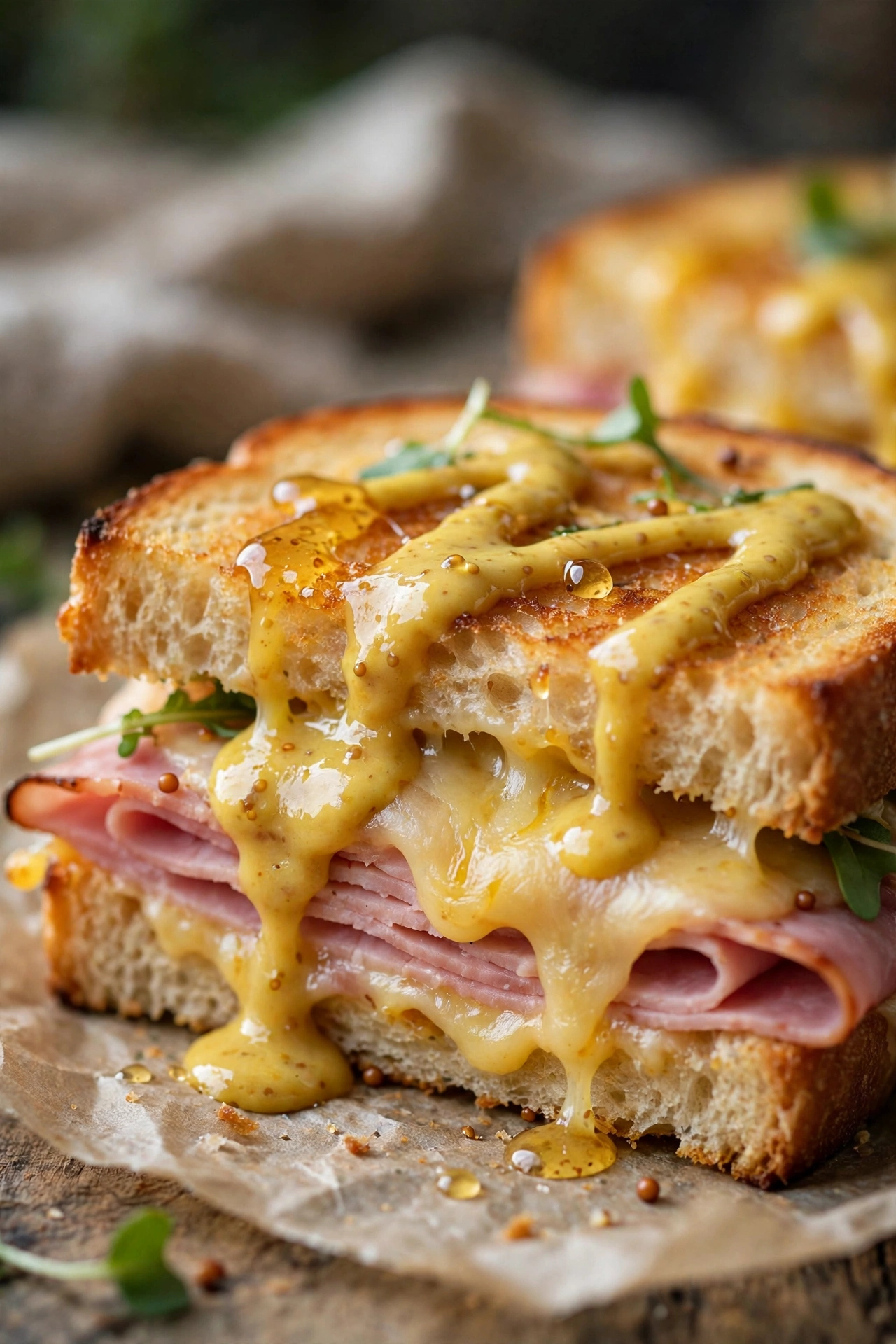 Ham and cheese melt with honey mustard