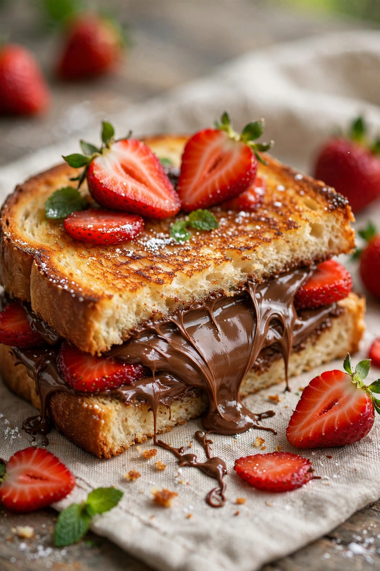 Dessert Nutella grilled cheese with strawberries